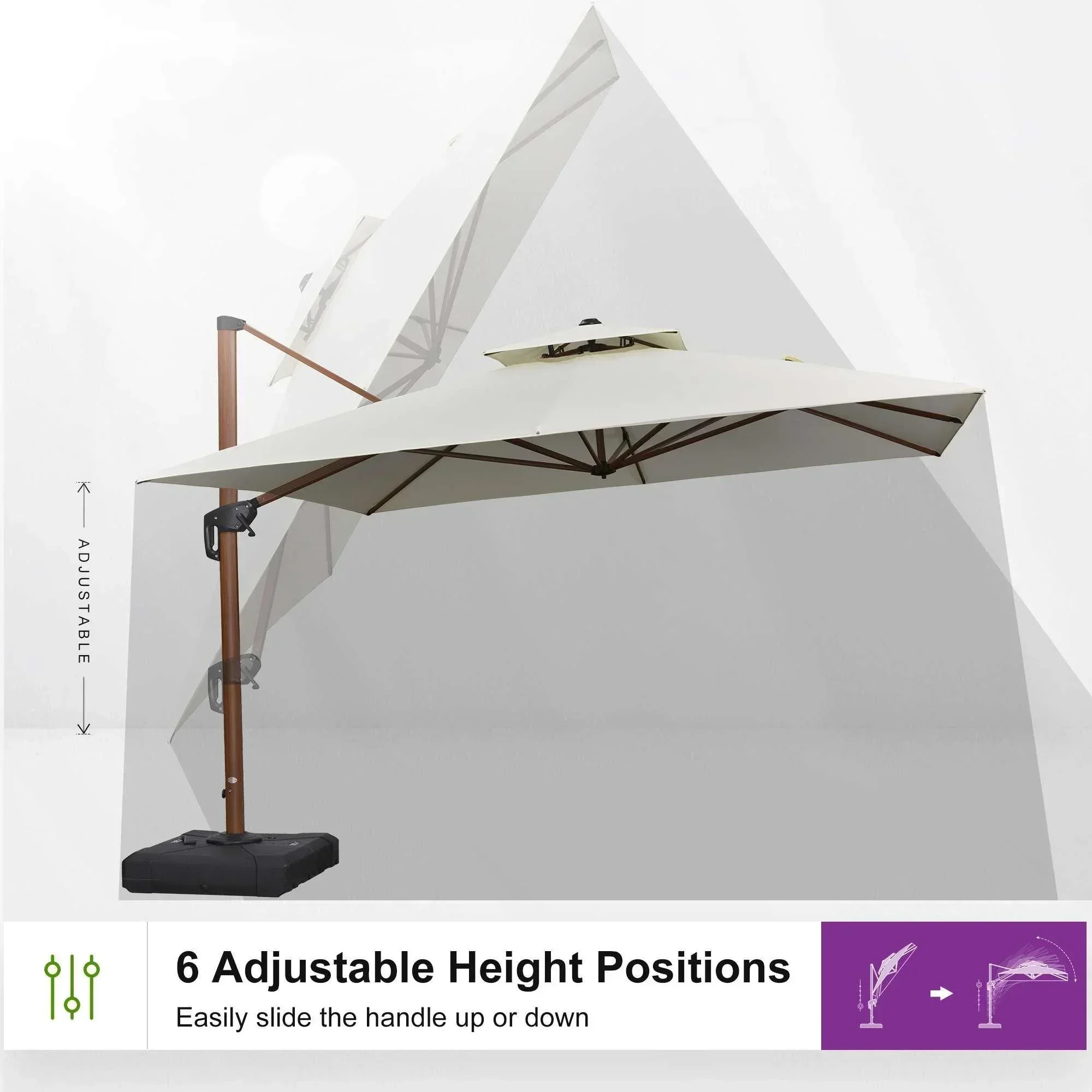 PURPLE LEAF Double Top 9 / 10 / 11 / 12 ft Square Aluminum Sun Umbrellas in Wood Color - Image 151