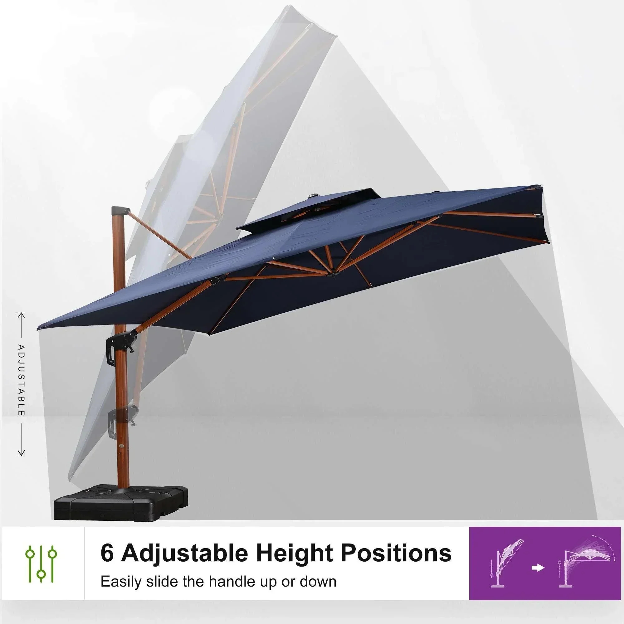 PURPLE LEAF Double Top 9 / 10 / 11 / 12 ft Square Aluminum Sun Umbrellas in Wood Color - Image 152