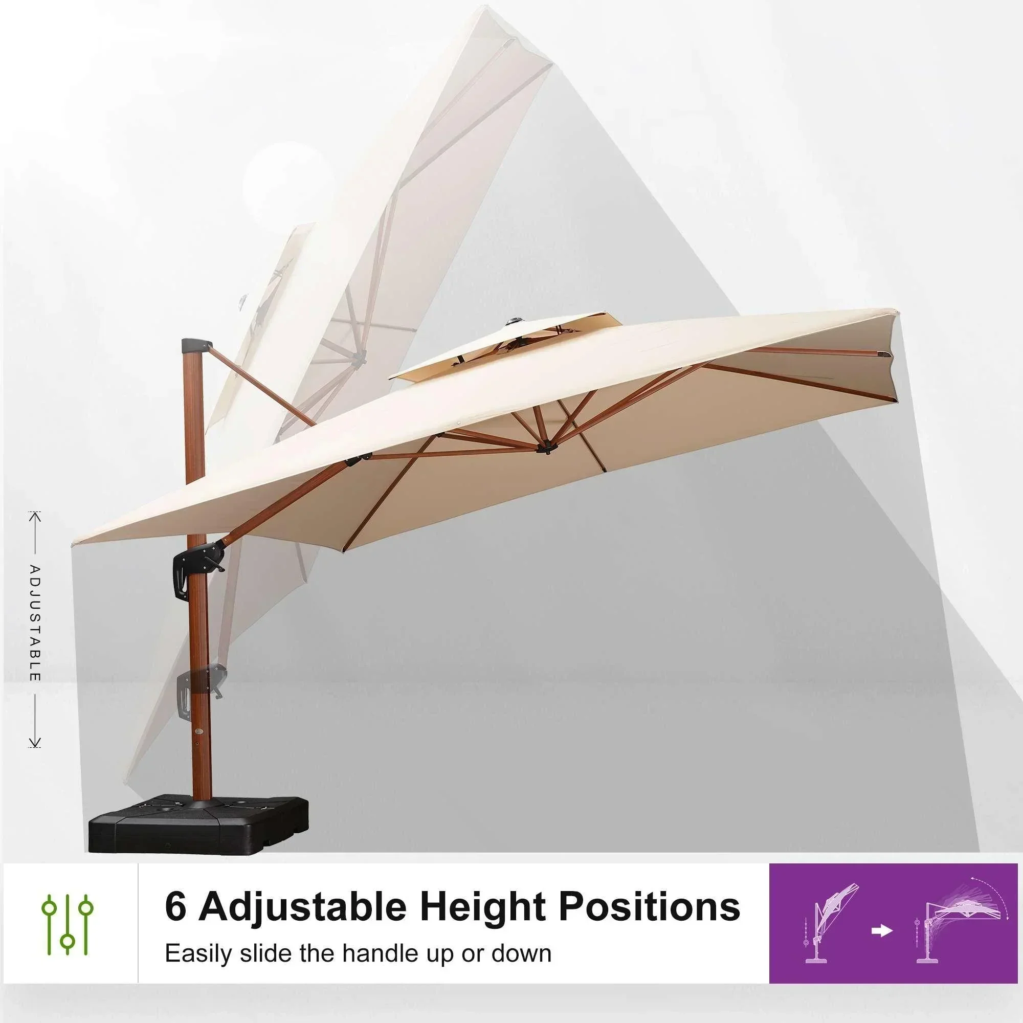 PURPLE LEAF Double Top 9 / 10 / 11 / 12 ft Square Aluminum Sun Umbrellas in Wood Color - Image 153