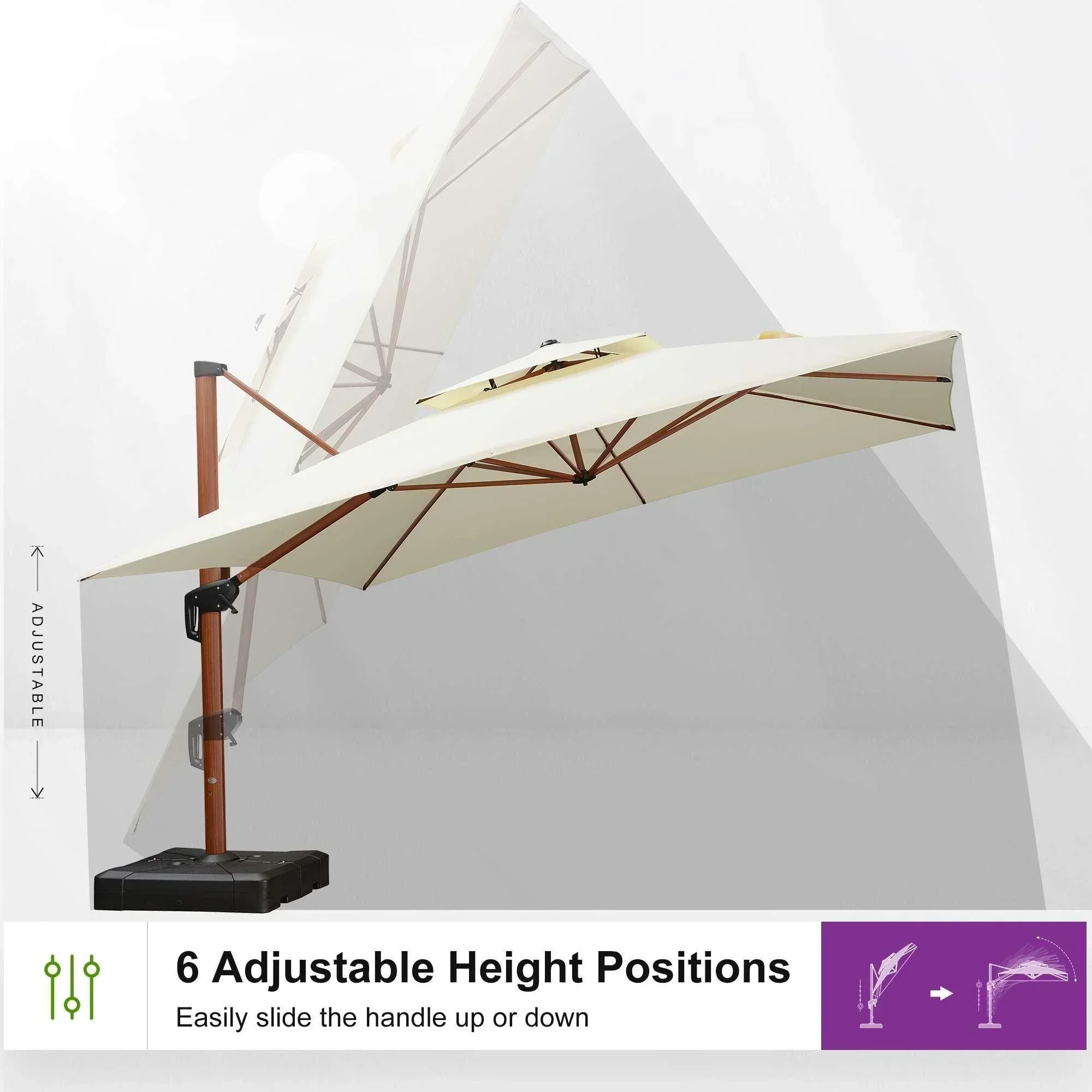 PURPLE LEAF Double Top 9 / 10 / 11 / 12 ft Square Aluminum Sun Umbrellas in Wood Color - Image 154