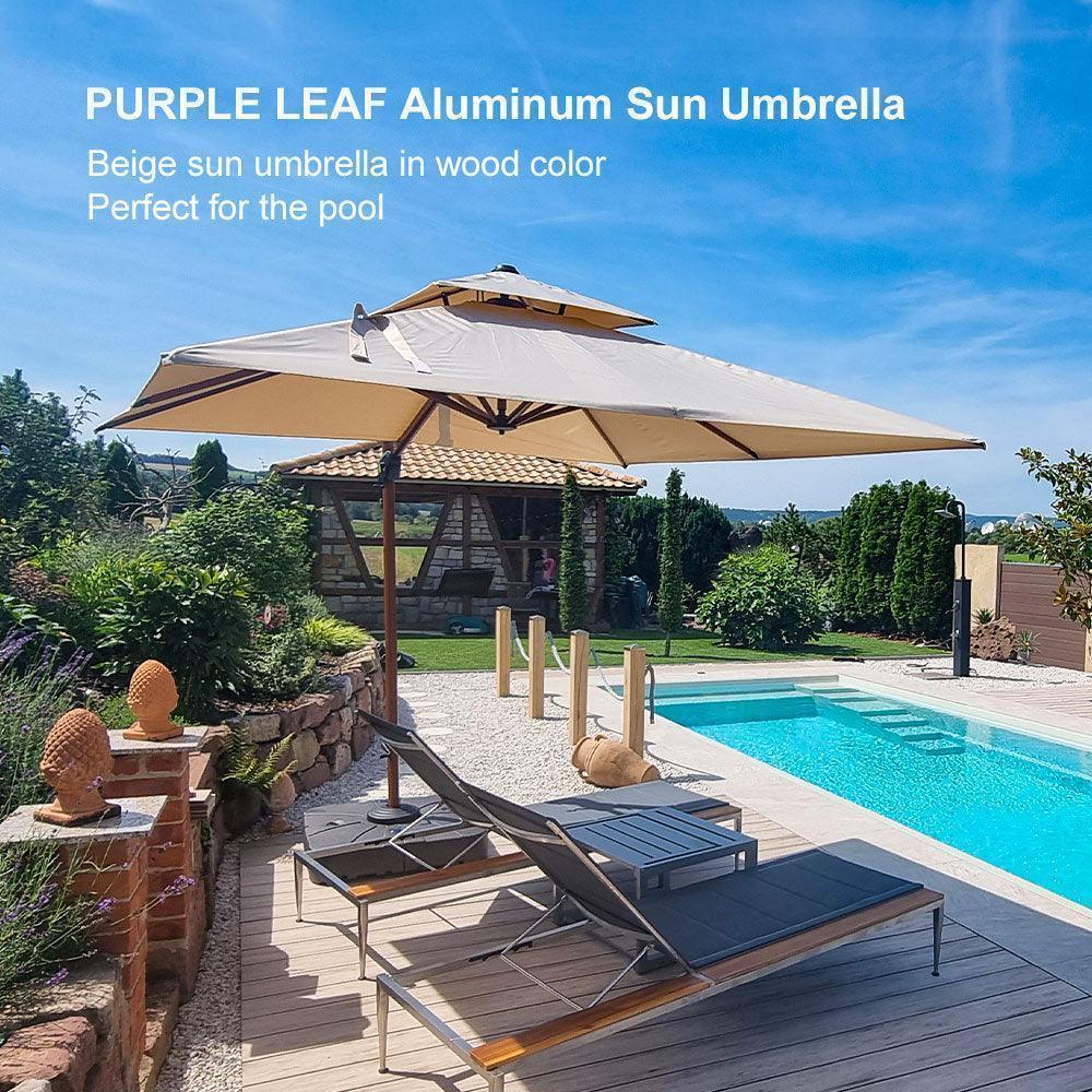 PURPLE LEAF Double Top 9 / 10 / 11 / 12 ft Square Aluminum Sun Umbrellas in Wood Color - Image 158