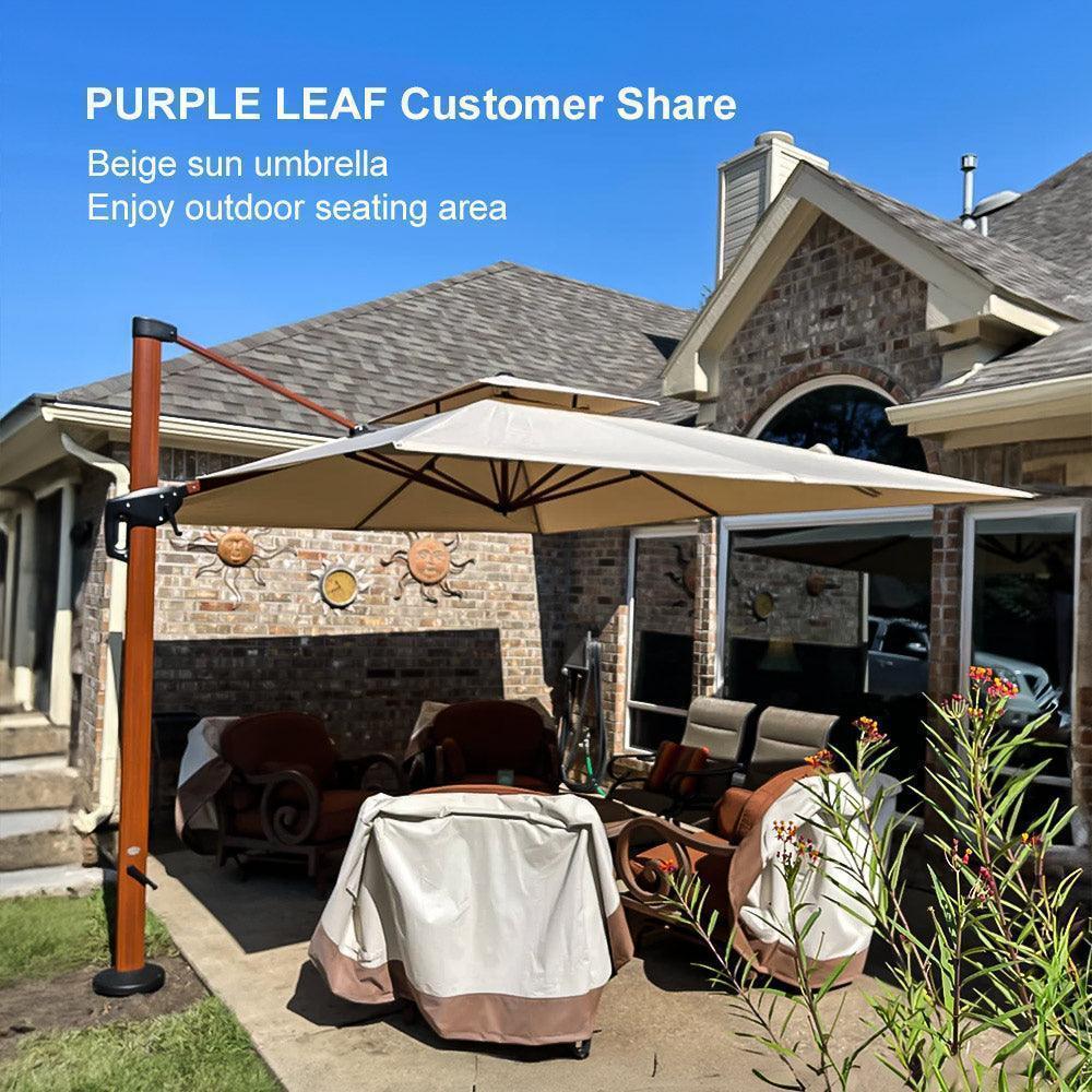 PURPLE LEAF Double Top 9 / 10 / 11 / 12 ft Square Aluminum Sun Umbrellas in Wood Color - Image 159