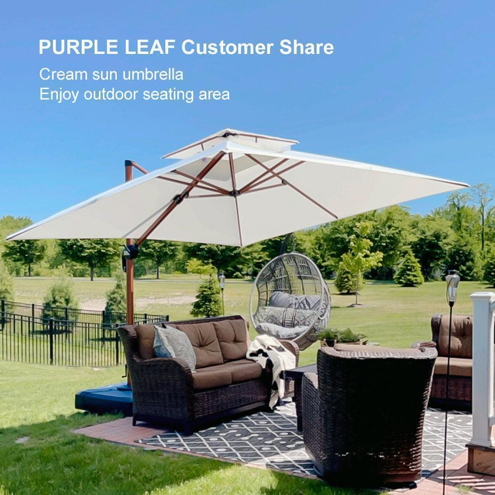 PURPLE LEAF Double Top 9 / 10 / 11 / 12 ft Square Aluminum Sun Umbrellas in Wood Color - Image 163