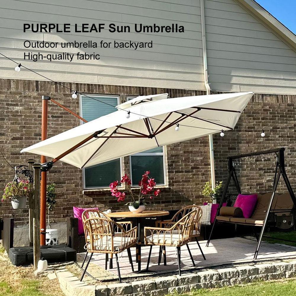 PURPLE LEAF Double Top 9 / 10 / 11 / 12 ft Square Aluminum Sun Umbrellas in Wood Color - Image 165