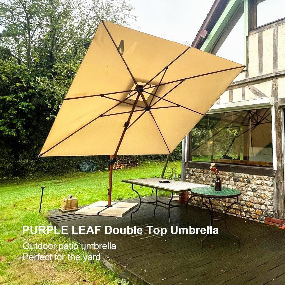 PURPLE LEAF Double Top 9 / 10 / 11 / 12 ft Square Aluminum Sun Umbrellas in Wood Color - Image 168
