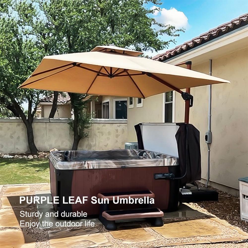 PURPLE LEAF Double Top 9 / 10 / 11 / 12 ft Square Aluminum Sun Umbrellas in Wood Color - Image 170