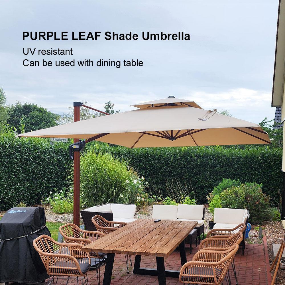 PURPLE LEAF Double Top 9 / 10 / 11 / 12 ft Square Aluminum Sun Umbrellas in Wood Color - Image 171