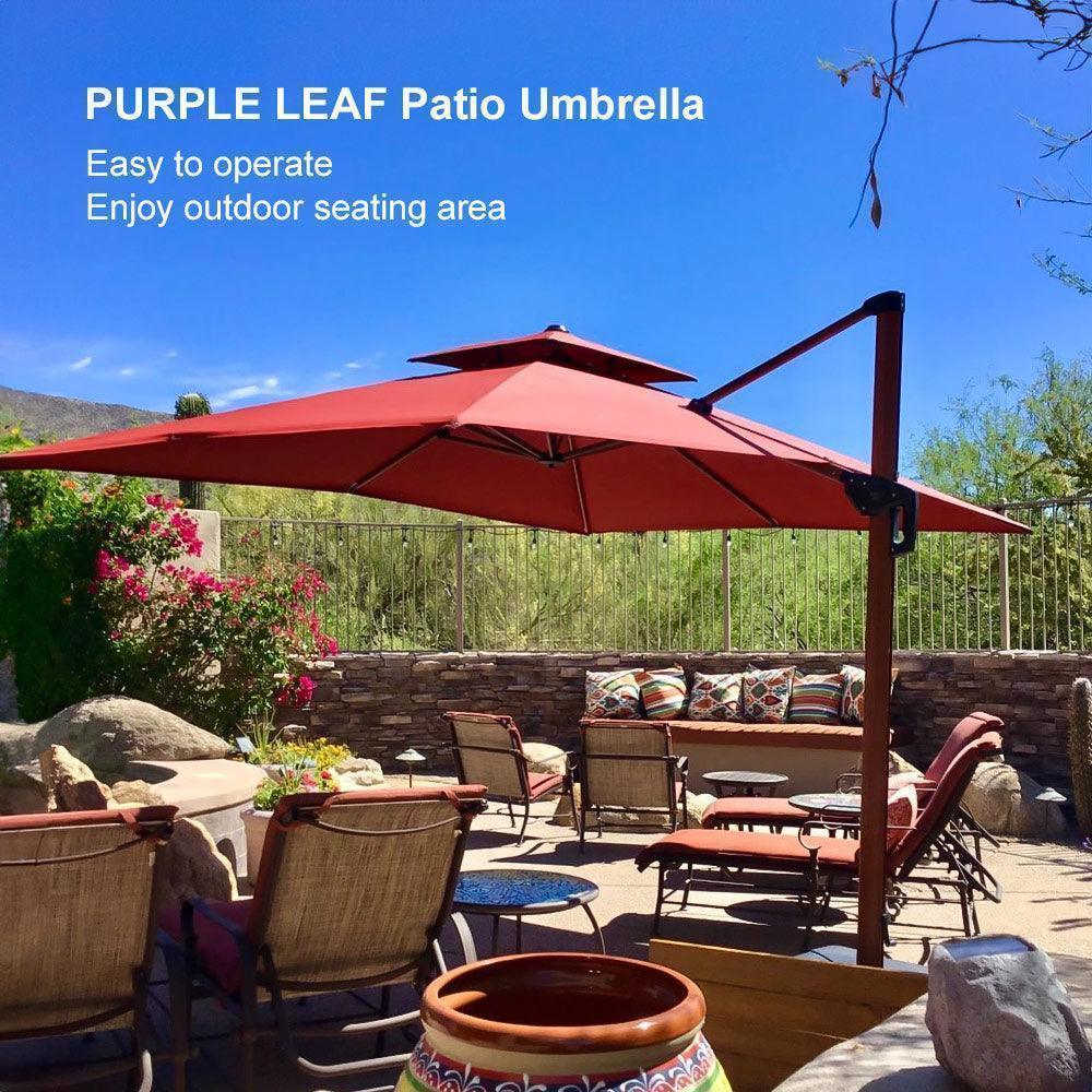 PURPLE LEAF Double Top 9 / 10 / 11 / 12 ft Square Aluminum Sun Umbrellas in Wood Color - Image 173