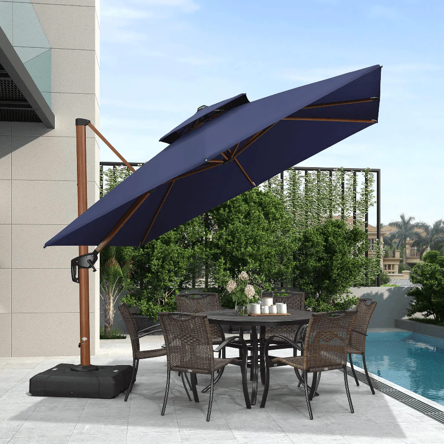 PURPLE LEAF Double Top 9 / 10 / 11 / 12 ft Square Aluminum Sun Umbrellas in Wood Color - Image 8