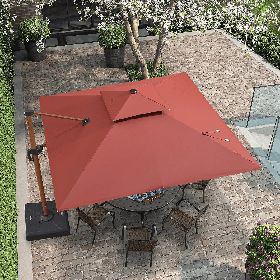 PURPLE LEAF Double Top 9 / 10 / 11 / 12 ft Square Aluminum Sun Umbrellas in Wood Color - Image 25