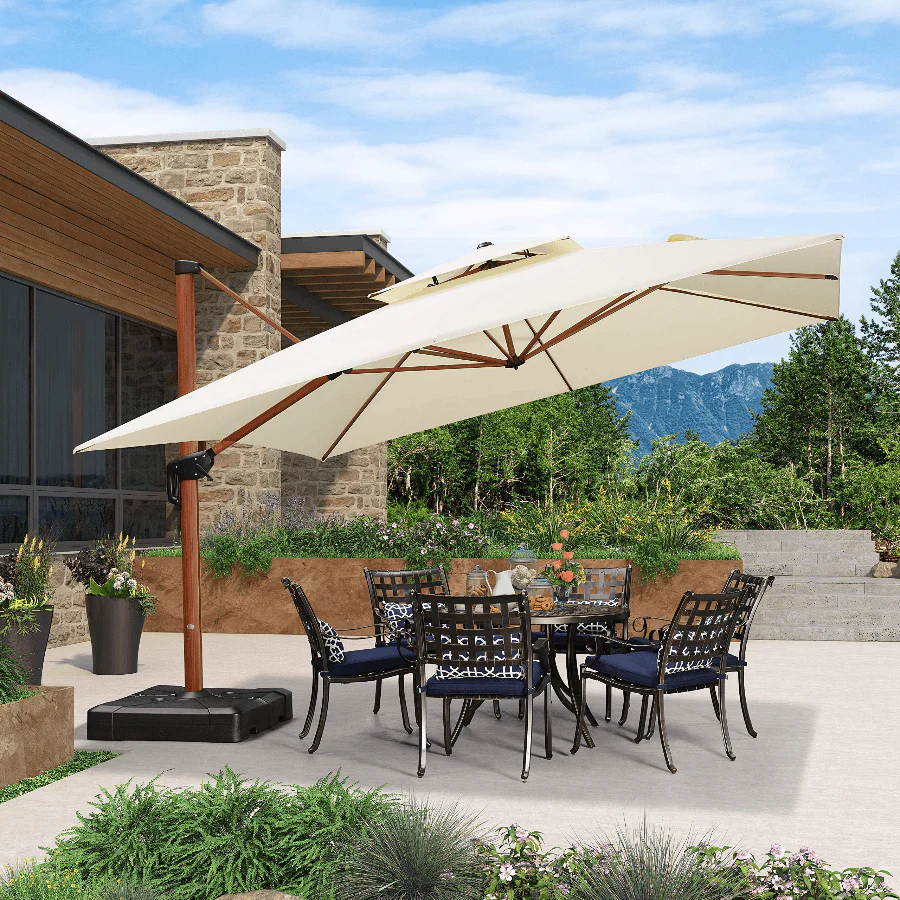 PURPLE LEAF Double Top 9 / 10 / 11 / 12 ft Square Aluminum Sun Umbrellas in Wood Color - Image 32