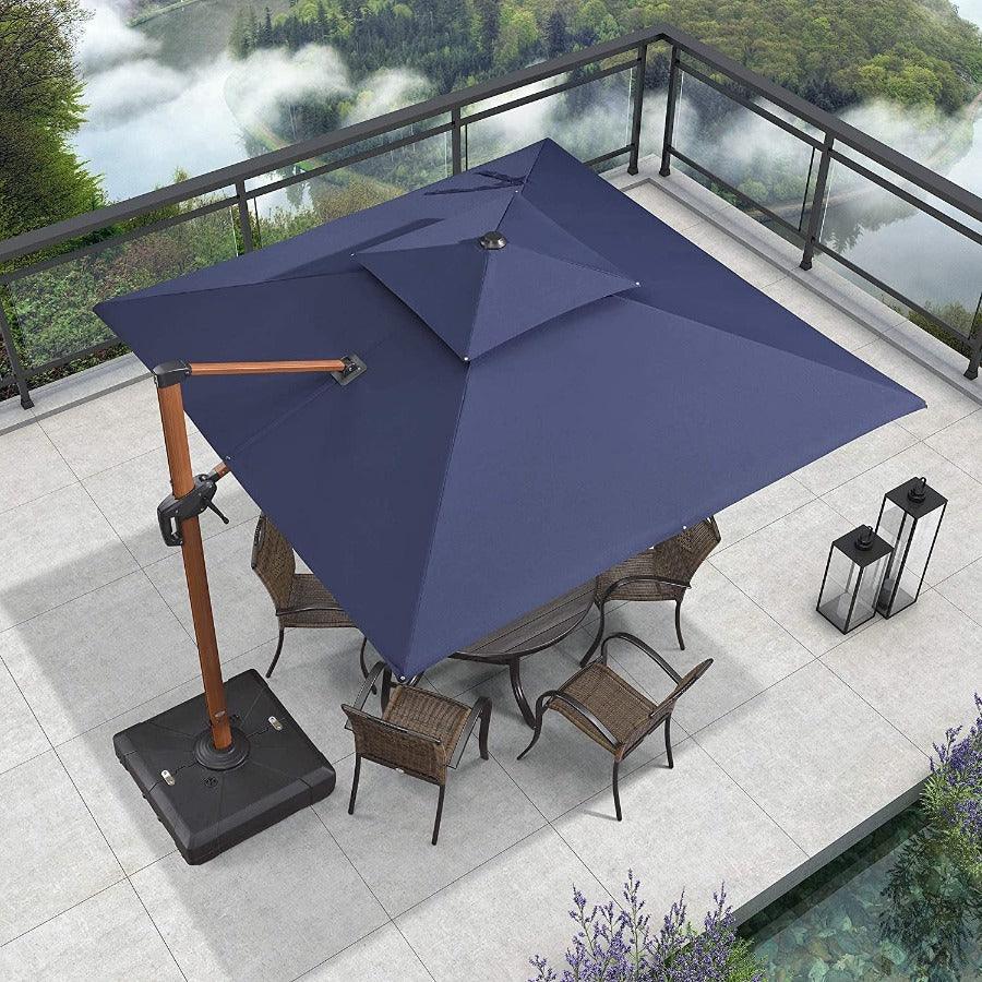 PURPLE LEAF Double Top 9 / 10 / 11 / 12 ft Square Aluminum Sun Umbrellas in Wood Color - Image 37