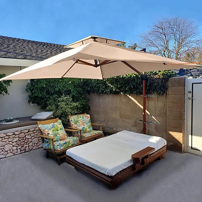 PURPLE LEAF Double Top 9 / 10 / 11 / 12 ft Square Aluminum Sun Umbrellas in Wood Color - Image 38