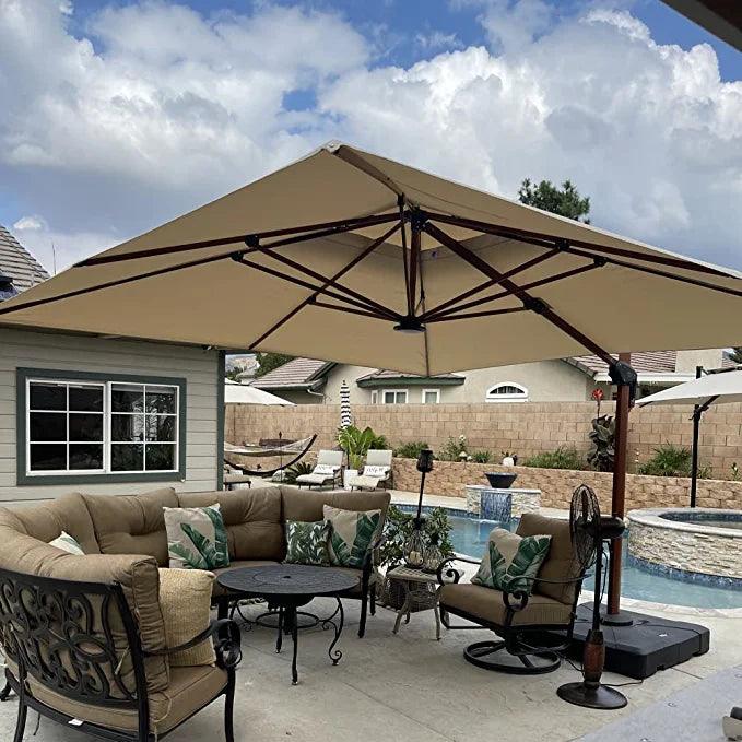 PURPLE LEAF Double Top 9 / 10 / 11 / 12 ft Square Aluminum Sun Umbrellas in Wood Color - Image 39