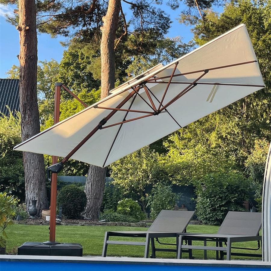 PURPLE LEAF Double Top 9 / 10 / 11 / 12 ft Square Aluminum Sun Umbrellas in Wood Color - Image 40