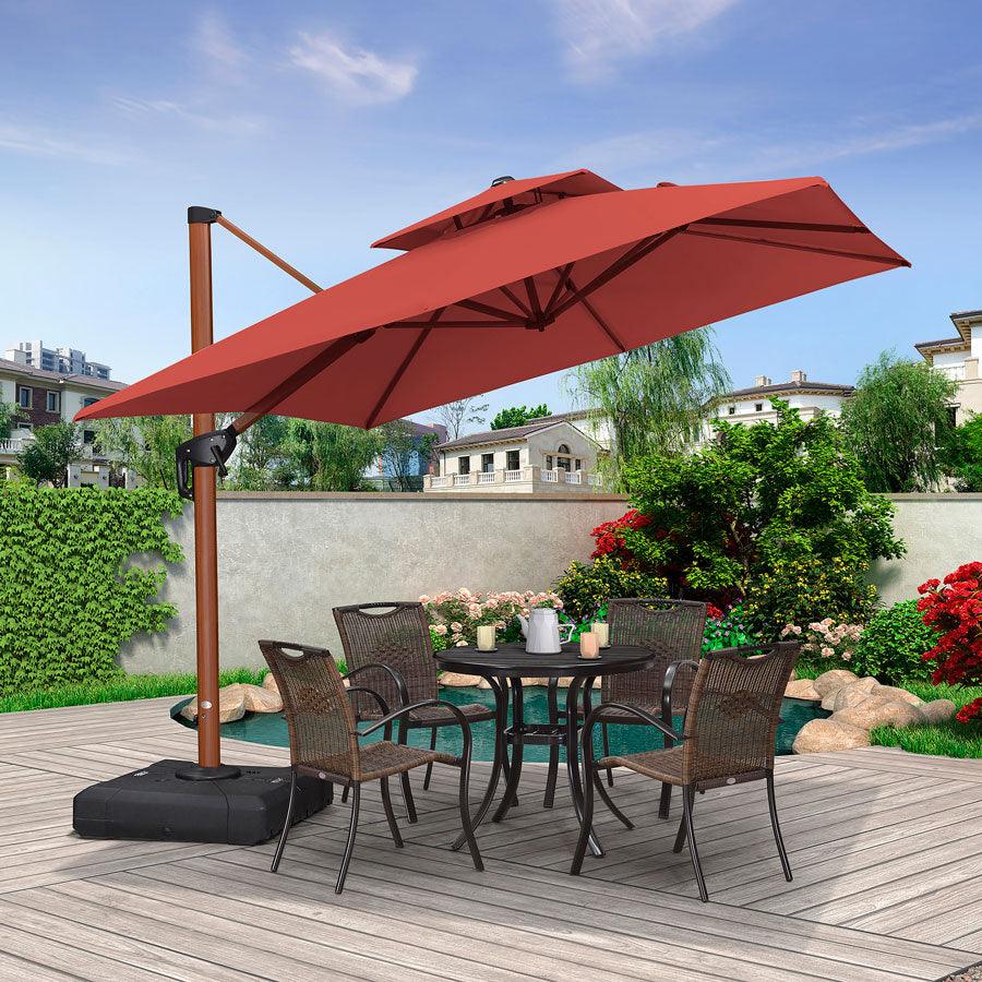 PURPLE LEAF Double Top 9 / 10 / 11 / 12 ft Square Aluminum Sun Umbrellas in Wood Color - Image 44