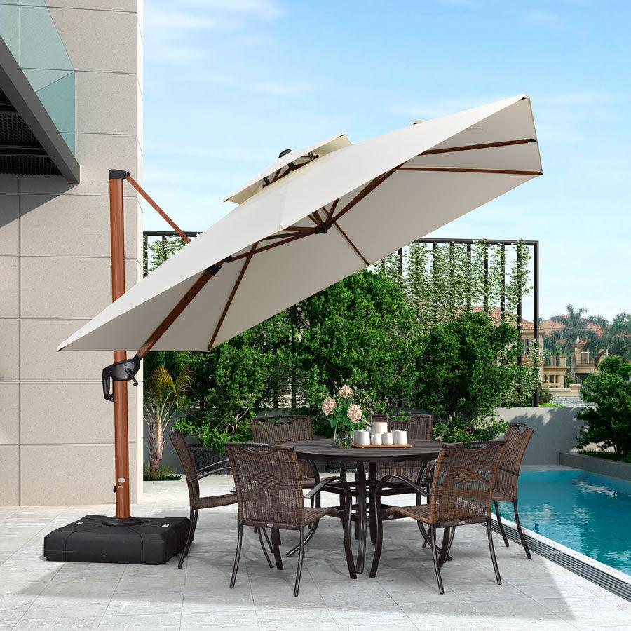 PURPLE LEAF Double Top 9 / 10 / 11 / 12 ft Square Aluminum Sun Umbrellas in Wood Color - Image 48