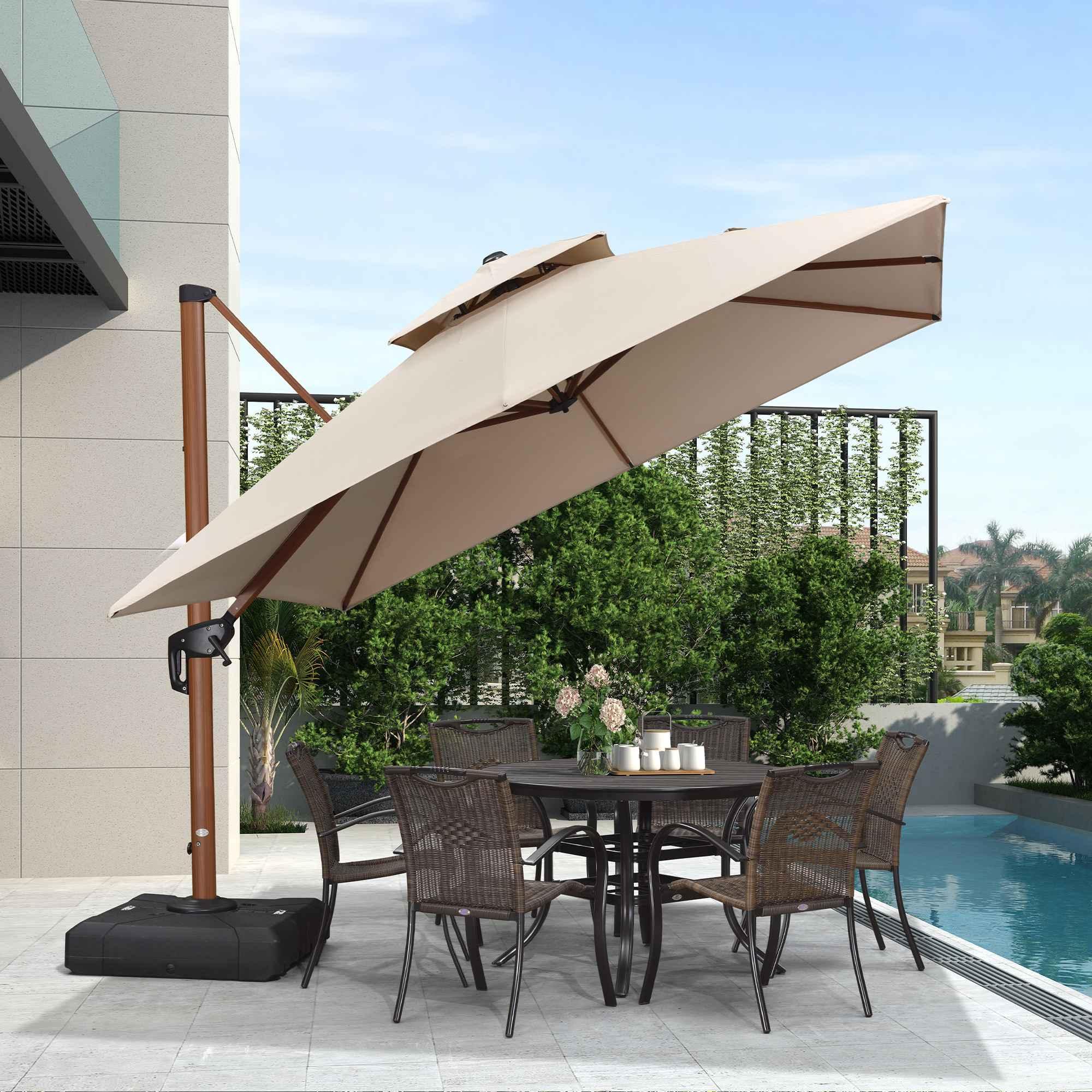 PURPLE LEAF Double Top 9 / 10 / 11 / 12 ft Square Aluminum Sun Umbrellas in Wood Color - Image 9