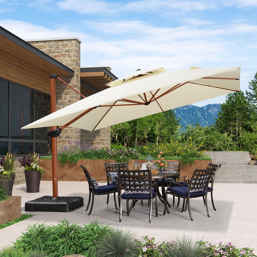 PURPLE LEAF Double Top 9 / 10 / 11 / 12 ft Square Aluminum Sun Umbrellas in Wood Color - Image 55