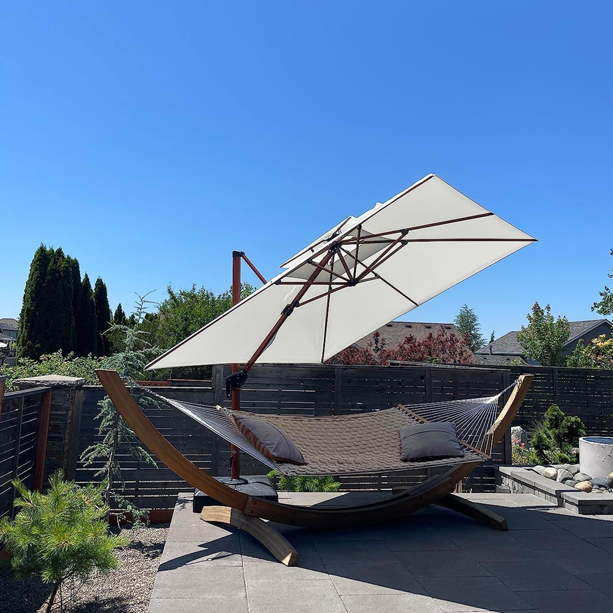 PURPLE LEAF Double Top 9 / 10 / 11 / 12 ft Square Aluminum Sun Umbrellas in Wood Color - Image 60