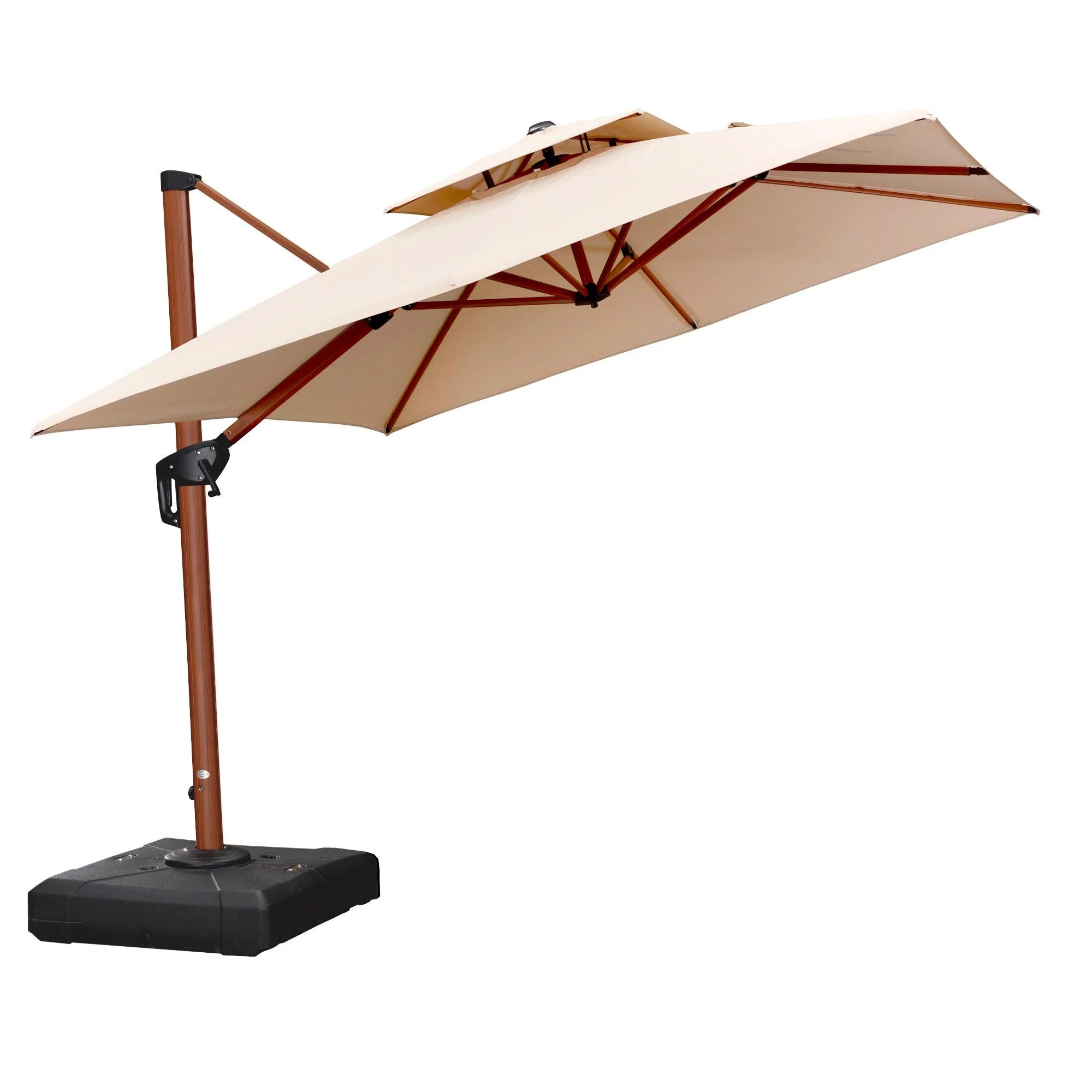 PURPLE LEAF Double Top 9 / 10 / 11 / 12 ft Square Aluminum Sun Umbrellas in Wood Color - Image 10