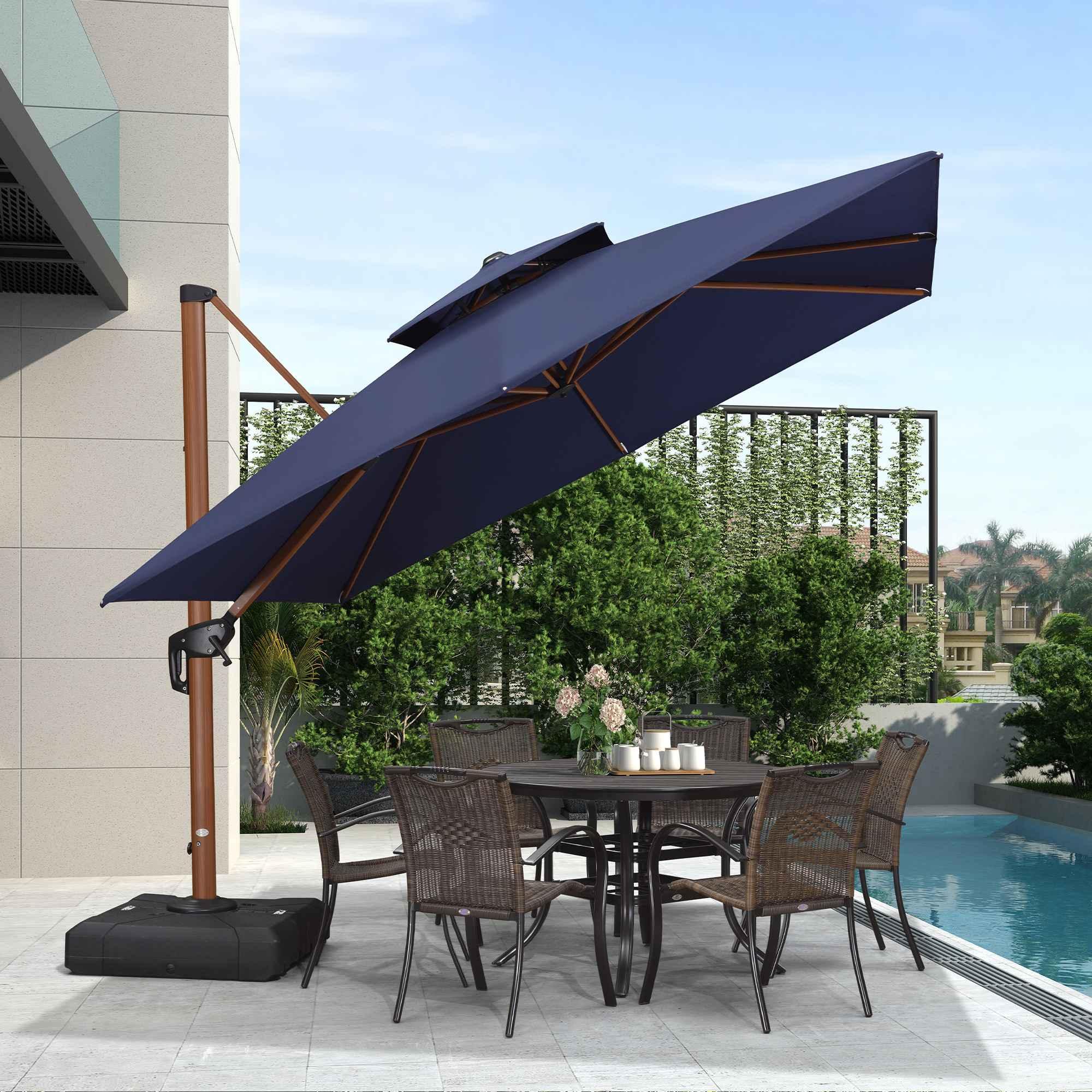 PURPLE LEAF Double Top 9 / 10 / 11 / 12 ft Square Aluminum Sun Umbrellas in Wood Color - Image 69