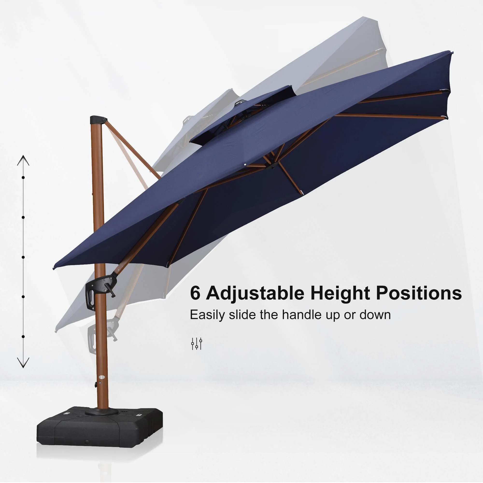 PURPLE LEAF Double Top 9 / 10 / 11 / 12 ft Square Aluminum Sun Umbrellas in Wood Color - Image 70