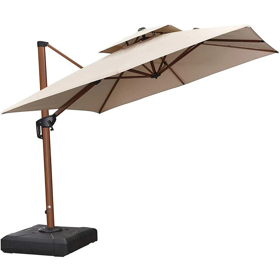 PURPLE LEAF Double Top 9 / 10 / 11 / 12 ft Square Aluminum Sun Umbrellas in Wood Color - Image 11