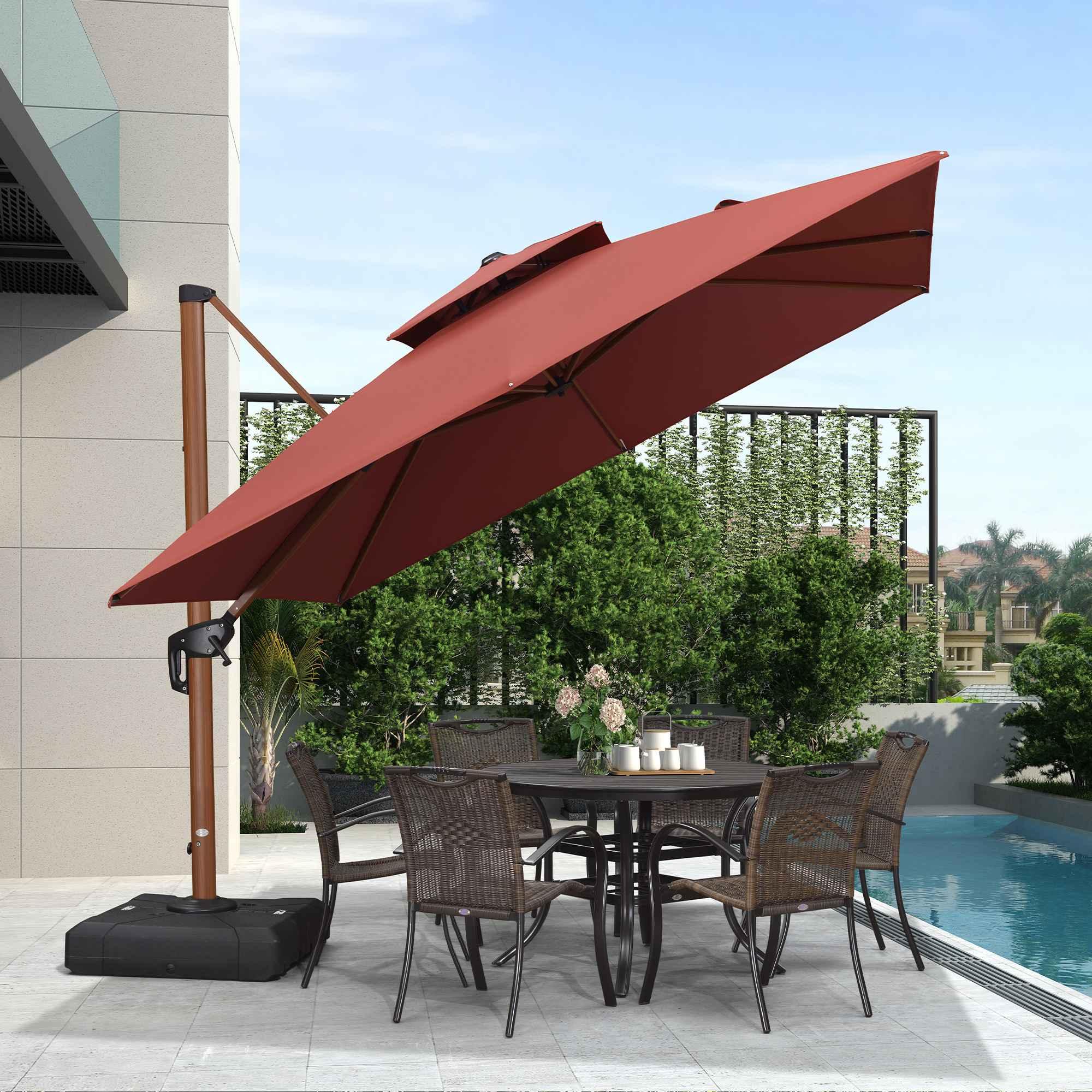 PURPLE LEAF Double Top 9 / 10 / 11 / 12 ft Square Aluminum Sun Umbrellas in Wood Color - Image 73