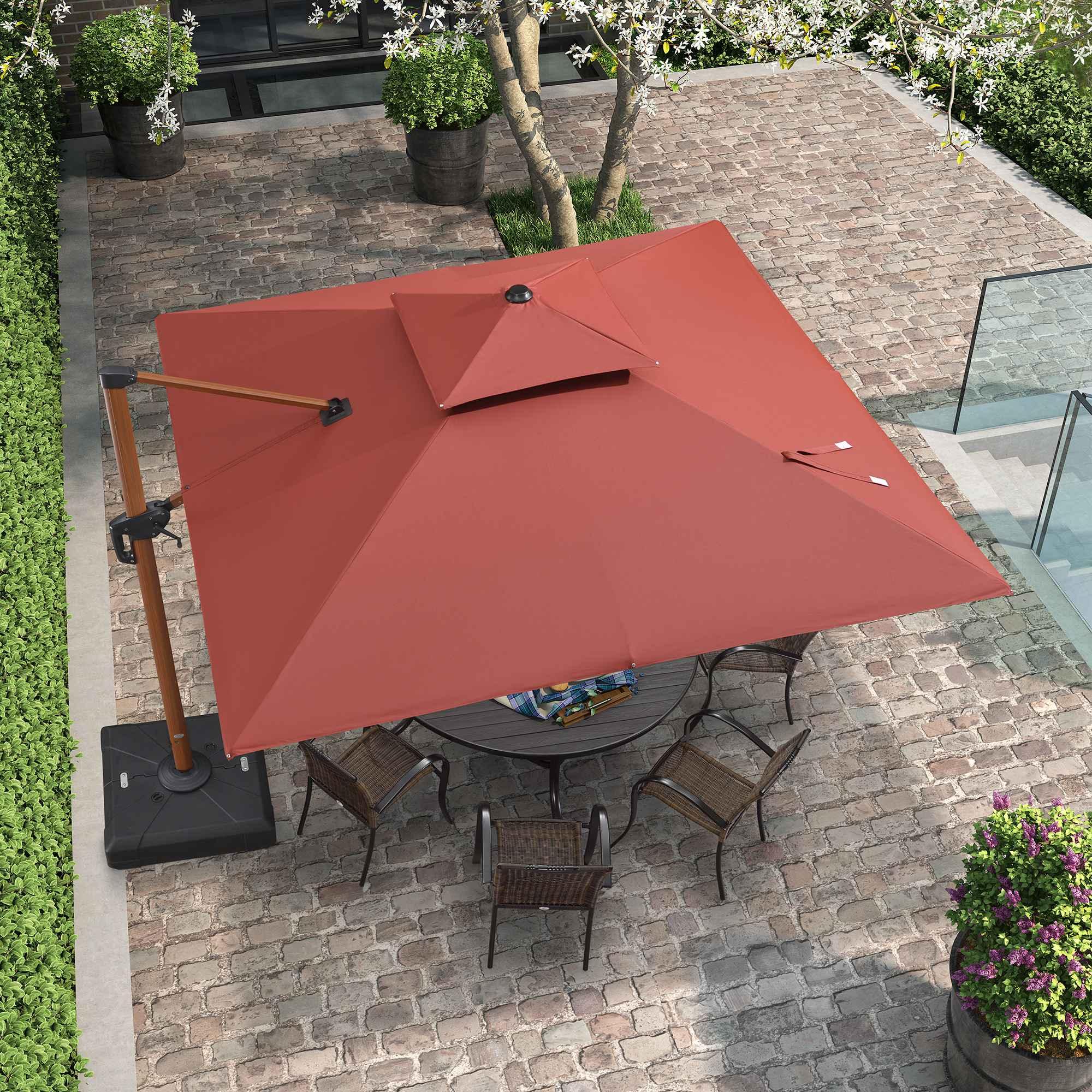 PURPLE LEAF Double Top 9 / 10 / 11 / 12 ft Square Aluminum Sun Umbrellas in Wood Color - Image 74