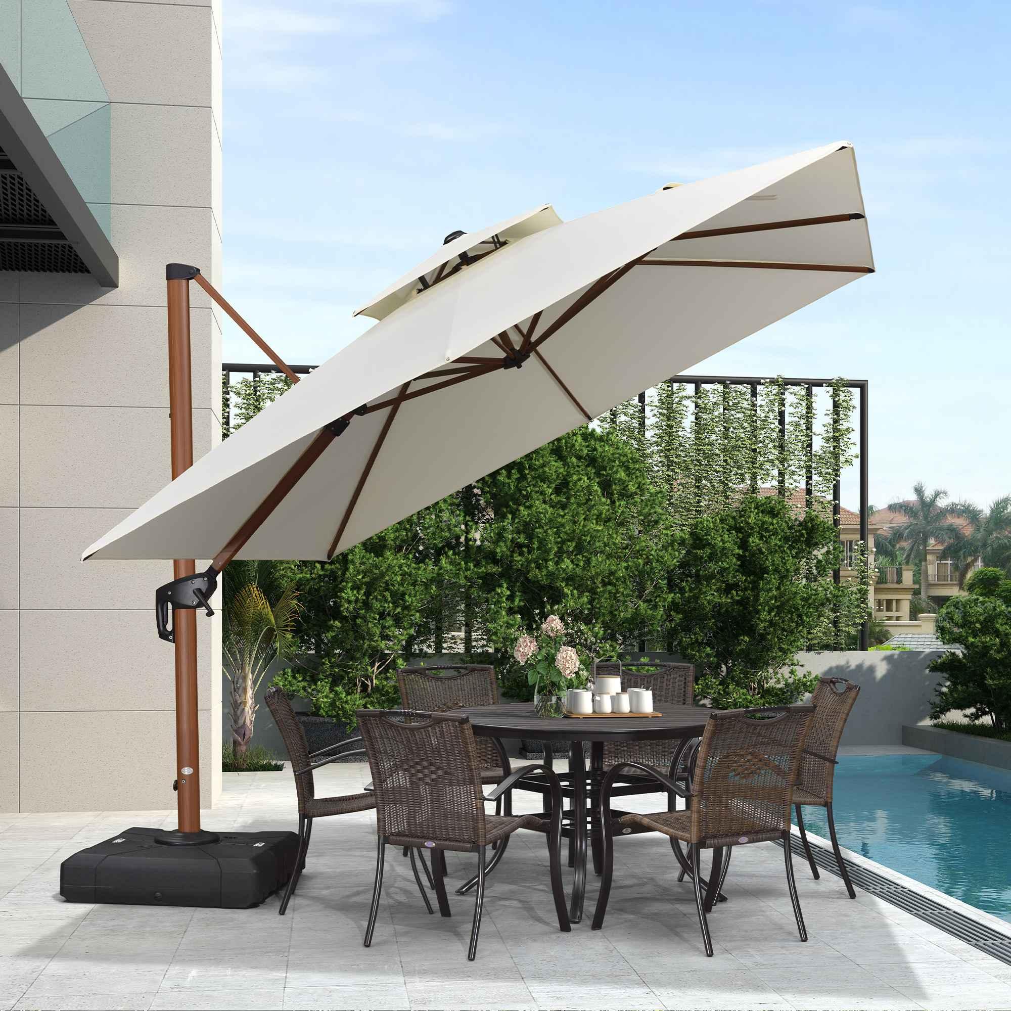 PURPLE LEAF Double Top 9 / 10 / 11 / 12 ft Square Aluminum Sun Umbrellas in Wood Color - Image 75