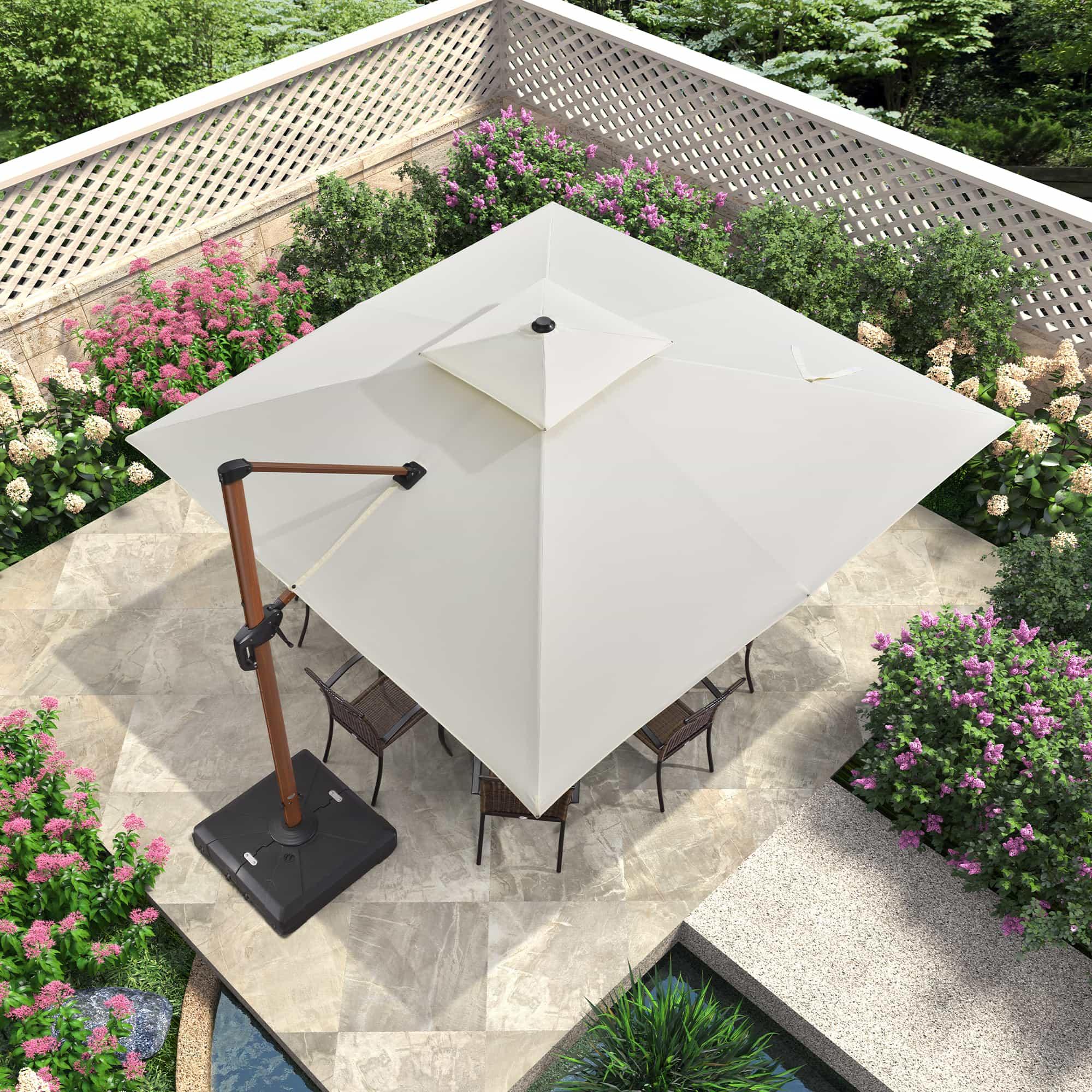 PURPLE LEAF Double Top 9 / 10 / 11 / 12 ft Square Aluminum Sun Umbrellas in Wood Color - Image 83