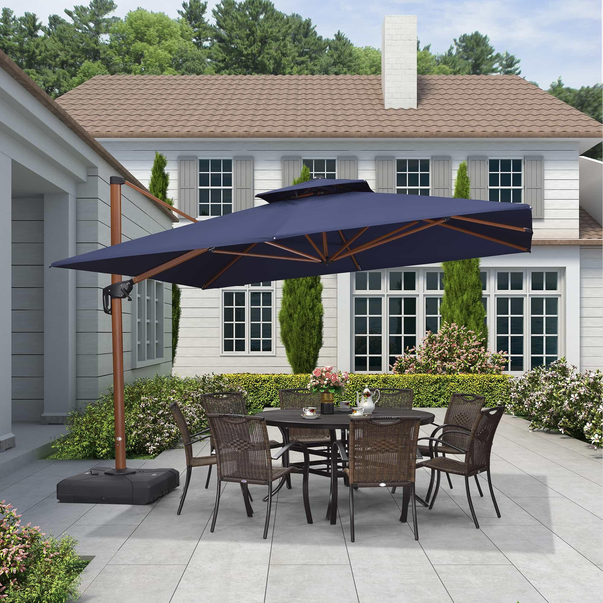 PURPLE LEAF Double Top 9 / 10 / 11 / 12 ft Square Aluminum Sun Umbrellas in Wood Color - Image 84