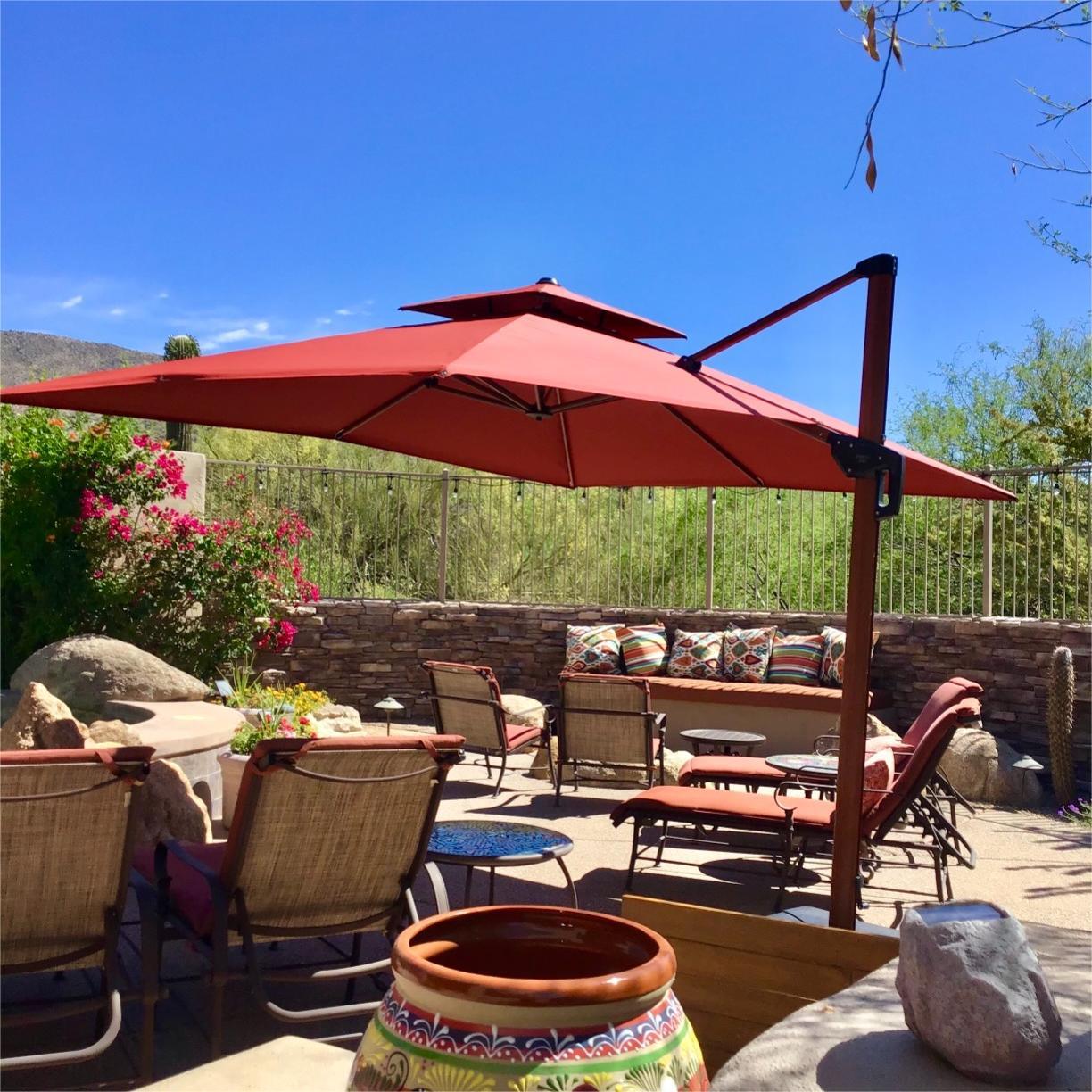 PURPLE LEAF Double Top 9 / 10 / 11 / 12 ft Square Aluminum Sun Umbrellas in Wood Color - Image 92