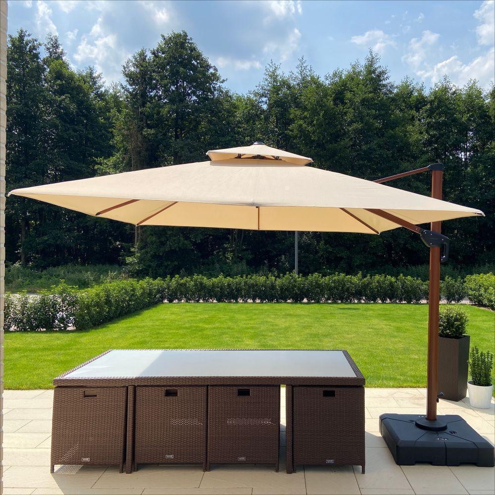 PURPLE LEAF Double Top 9 / 10 / 11 / 12 ft Square Aluminum Sun Umbrellas in Wood Color - Image 97