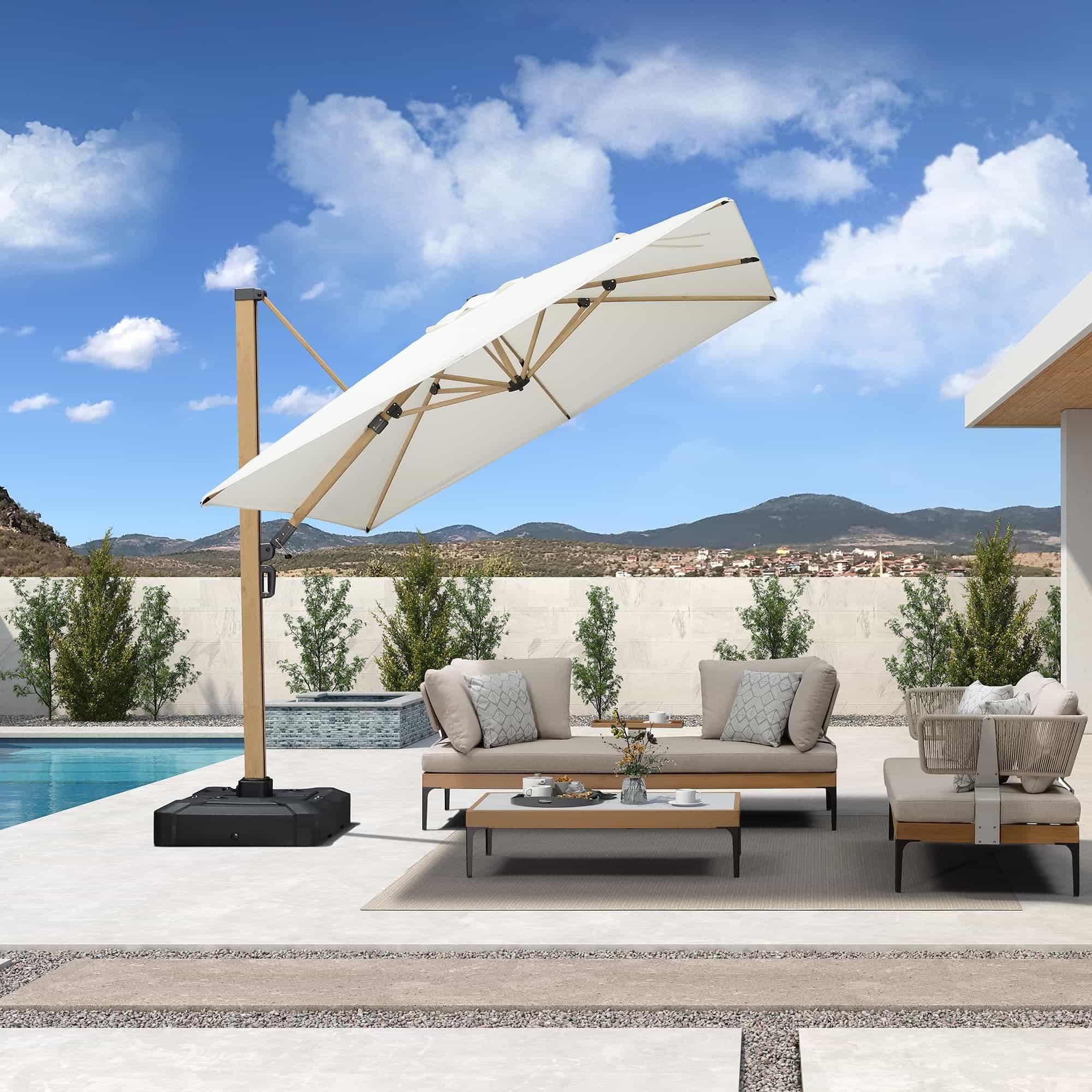 PURPLE LEAF Wood Grain Cantilever Patio Umbrella Aluminum Outdoor Umbrellas - Image 8