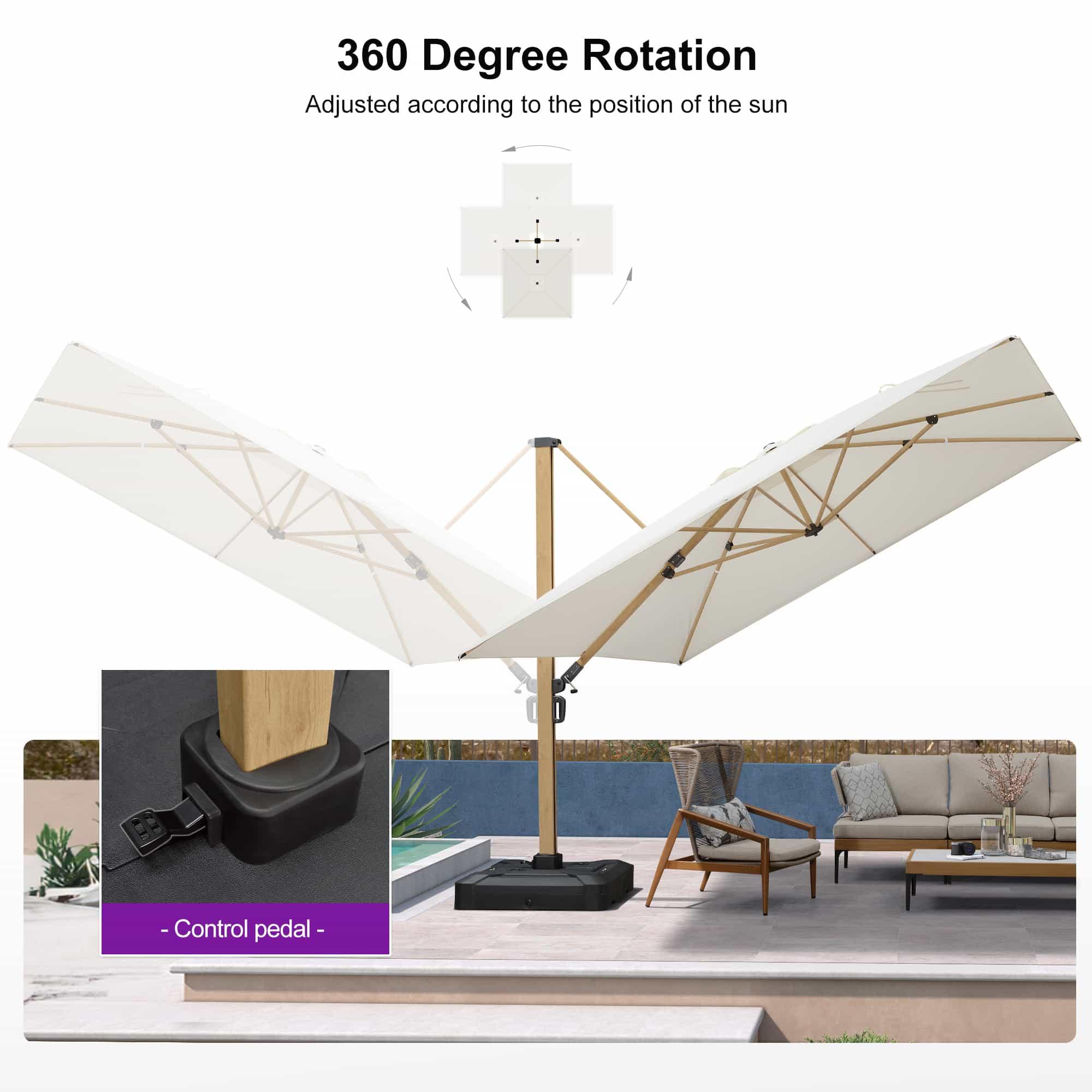 PURPLE LEAF Wood Grain Cantilever Patio Umbrella Aluminum Outdoor Umbrellas - Image 104