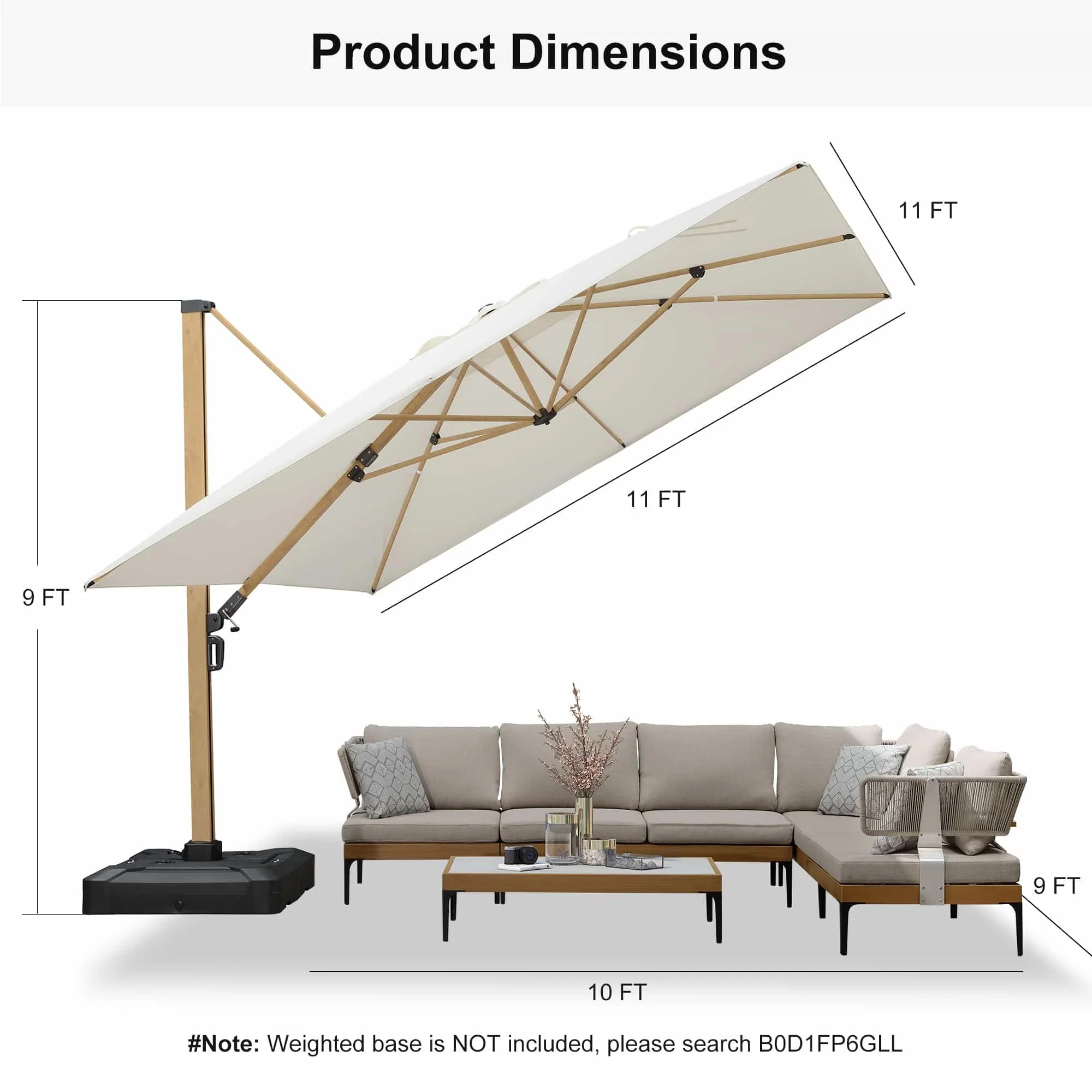 PURPLE LEAF Wood Grain Cantilever Patio Umbrella Aluminum Outdoor Umbrellas - Image 105