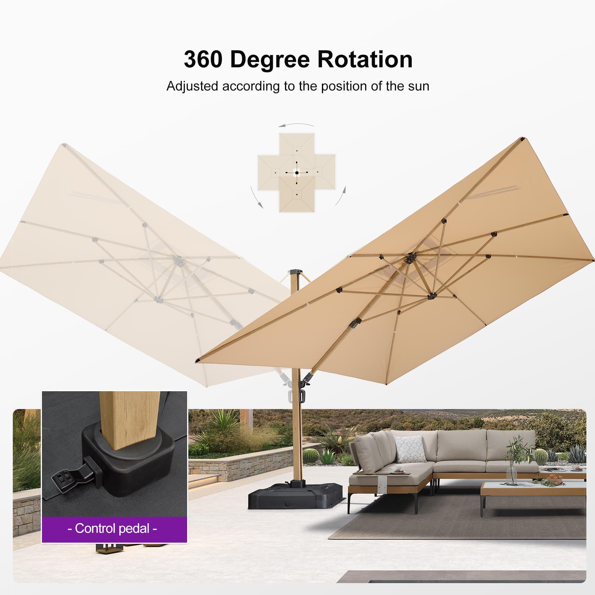 PURPLE LEAF Wood Grain Cantilever Patio Umbrella Aluminum Outdoor Umbrellas - Image 108