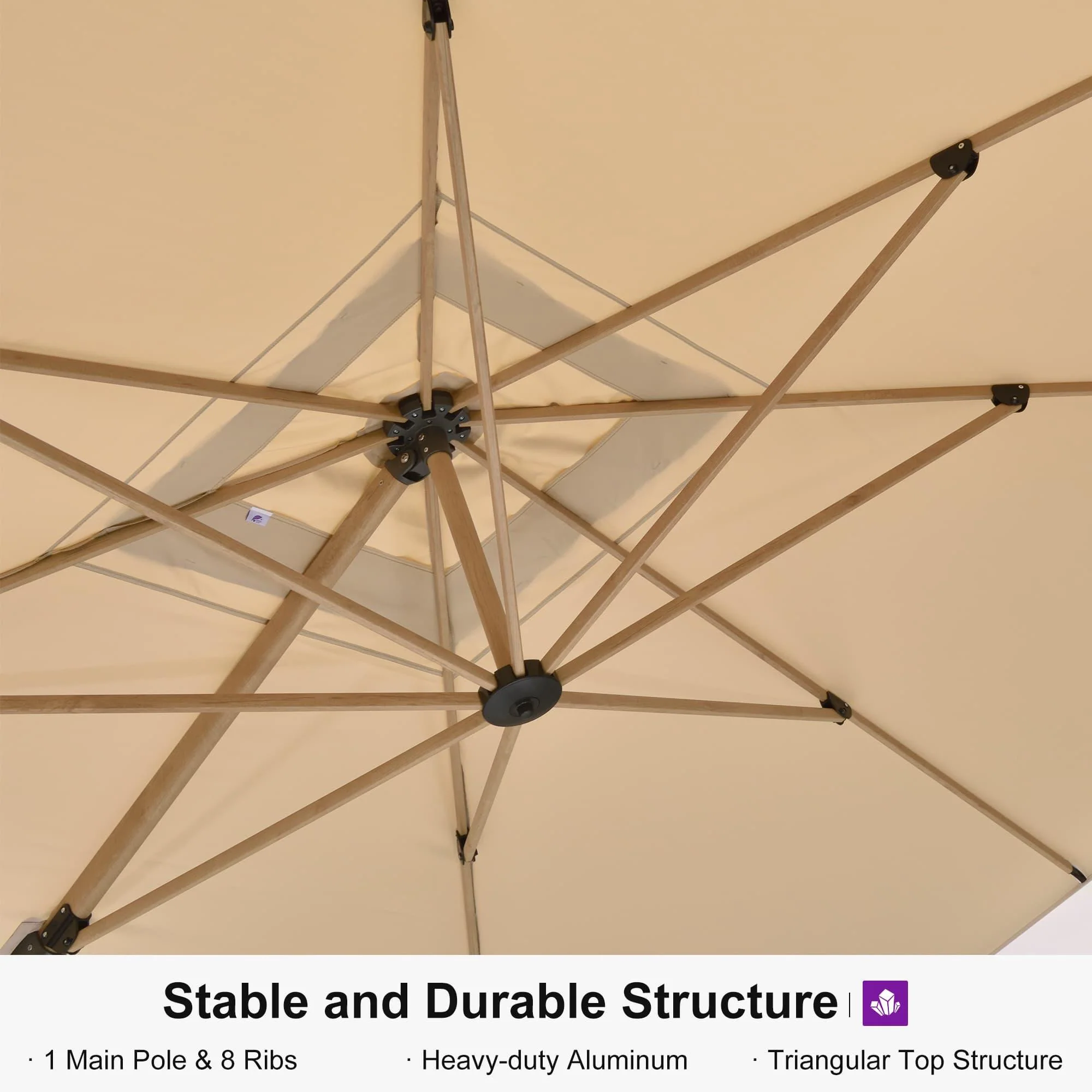 PURPLE LEAF Wood Grain Cantilever Patio Umbrella Aluminum Outdoor Umbrellas - Image 109