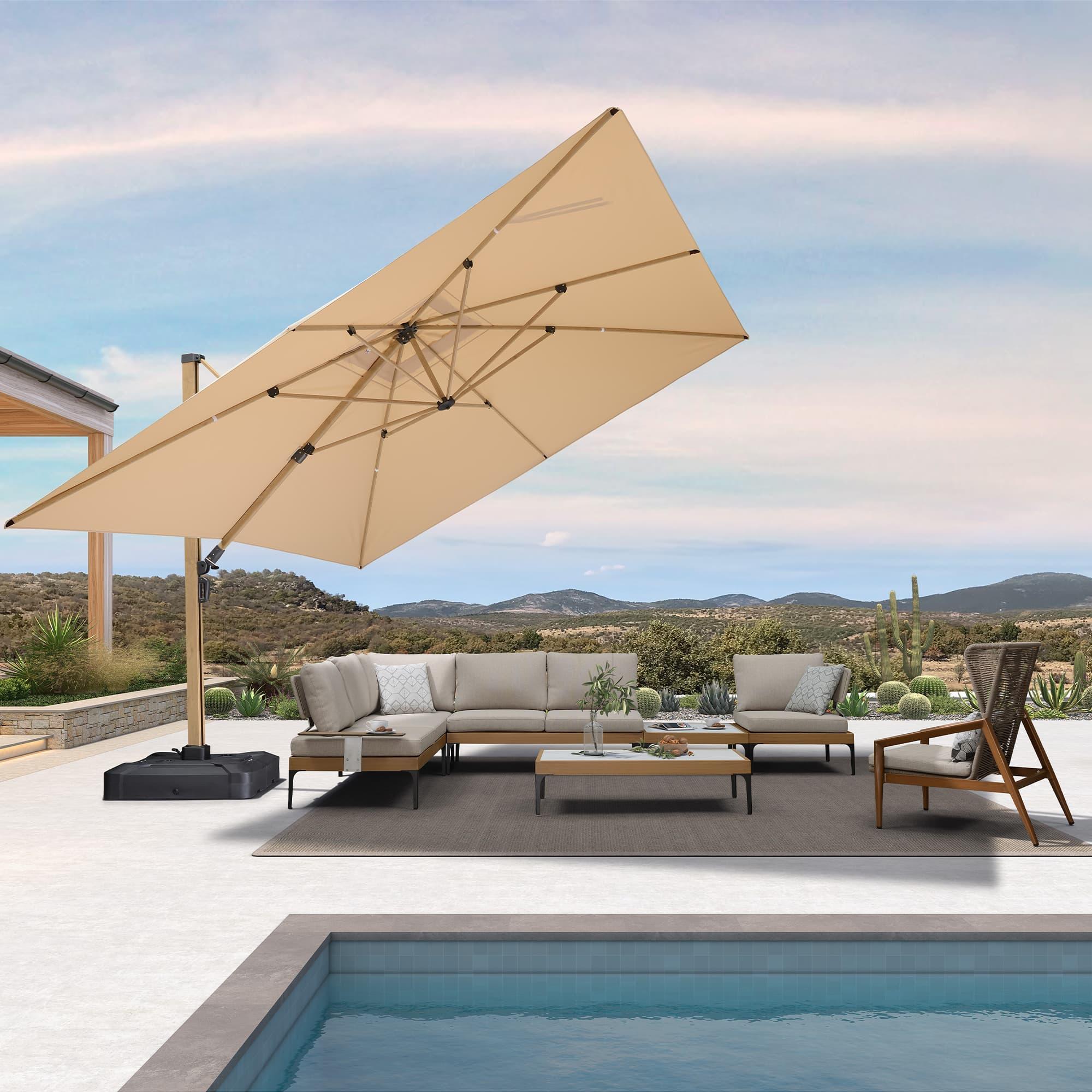 PURPLE LEAF Wood Grain Cantilever Patio Umbrella Aluminum Outdoor Umbrellas - Image 112