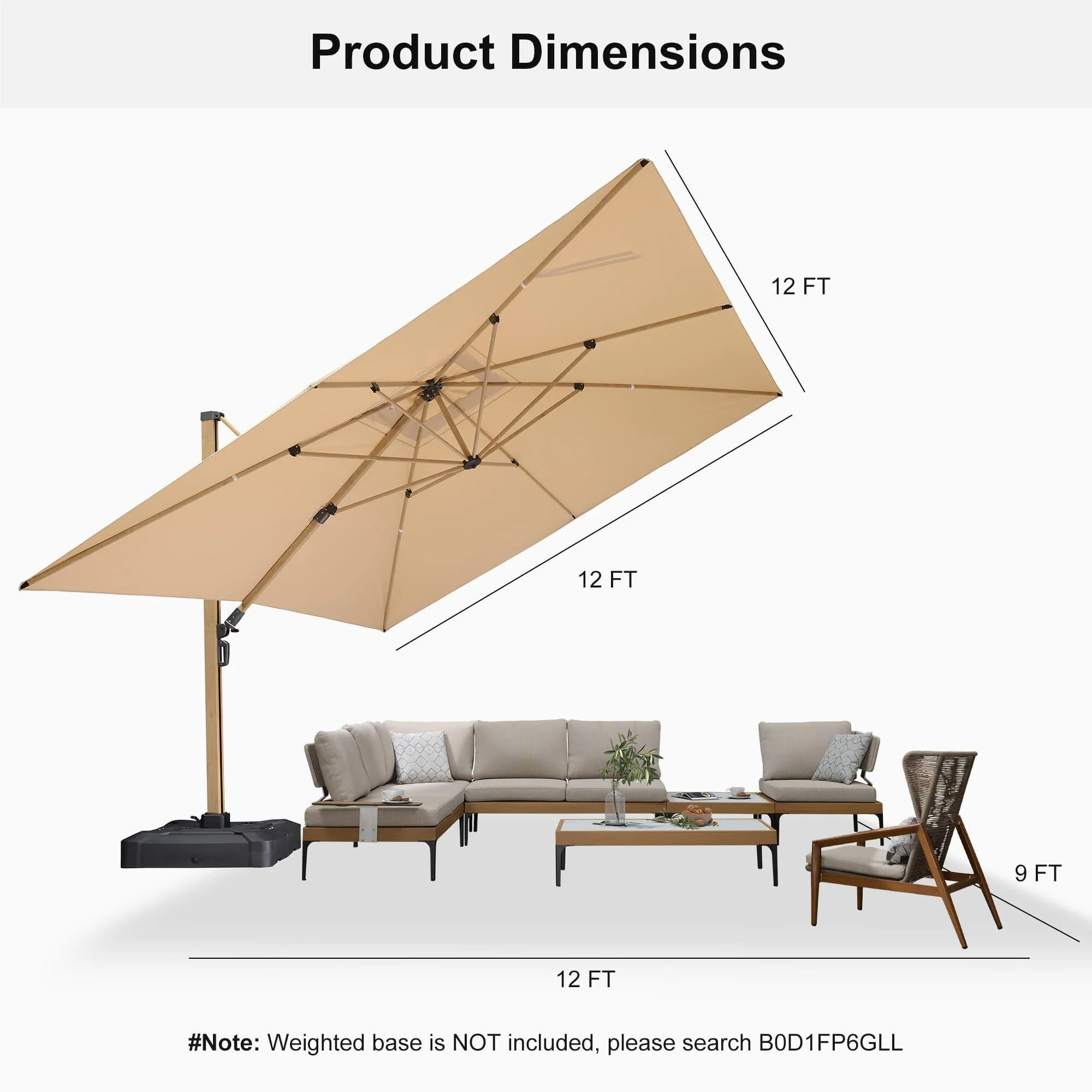 PURPLE LEAF Wood Grain Cantilever Patio Umbrella Aluminum Outdoor Umbrellas - Image 113