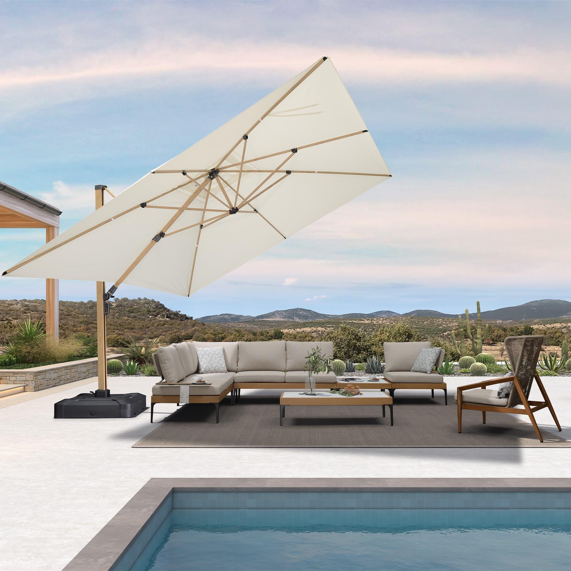 PURPLE LEAF Wood Grain Cantilever Patio Umbrella Aluminum Outdoor Umbrellas - Image 115