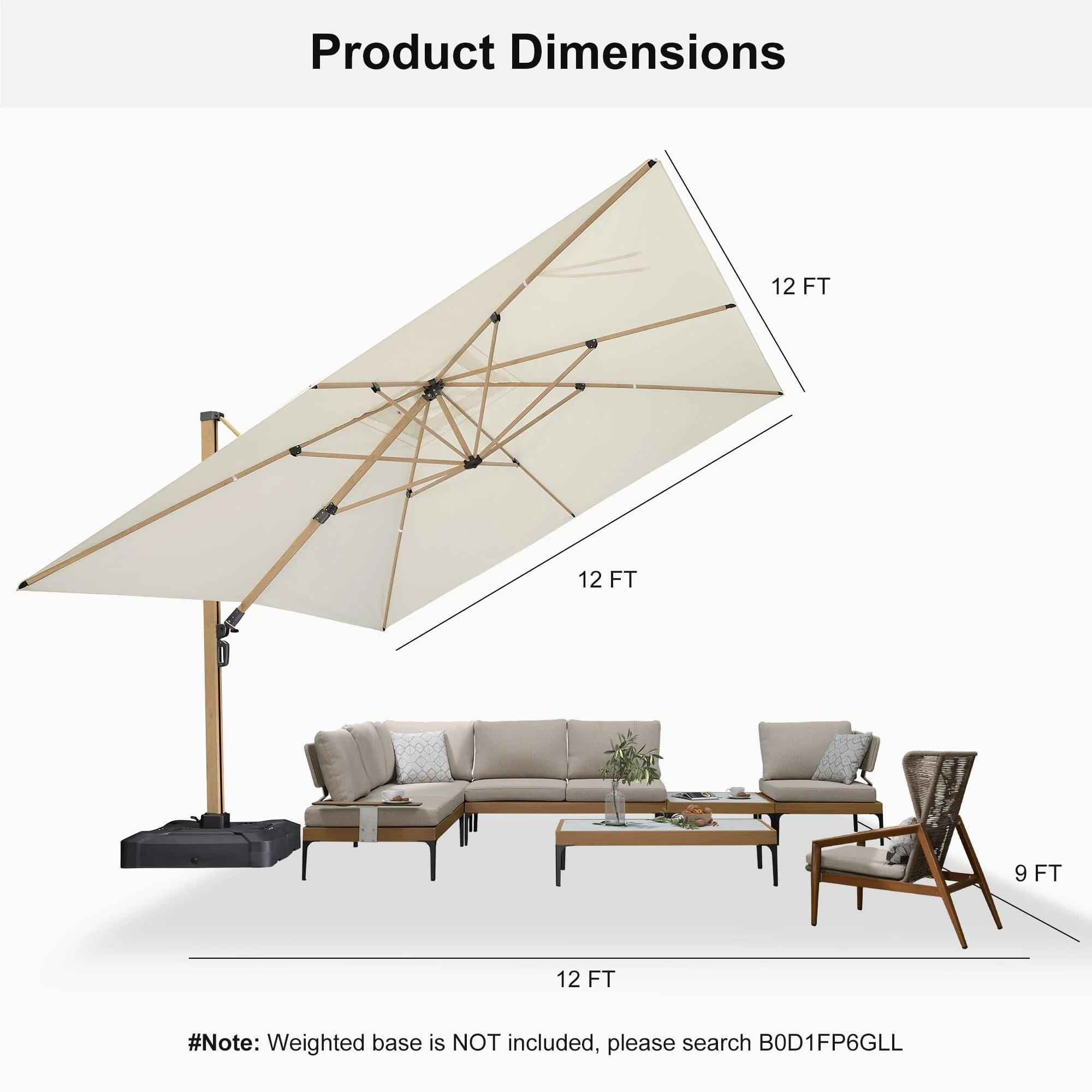 PURPLE LEAF Wood Grain Cantilever Patio Umbrella Aluminum Outdoor Umbrellas - Image 118