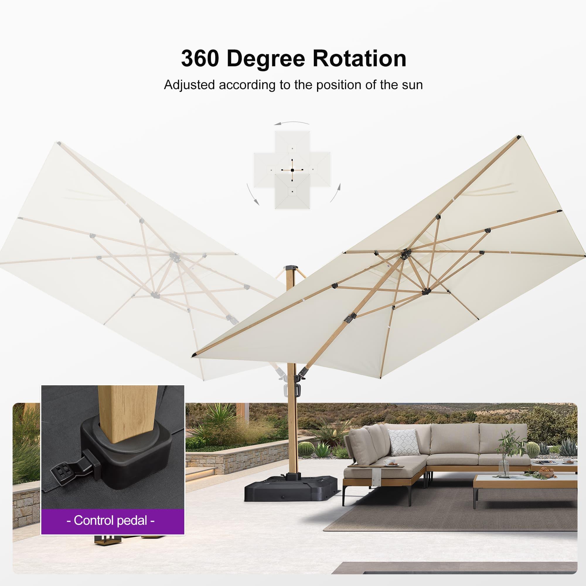 PURPLE LEAF Wood Grain Cantilever Patio Umbrella Aluminum Outdoor Umbrellas - Image 121