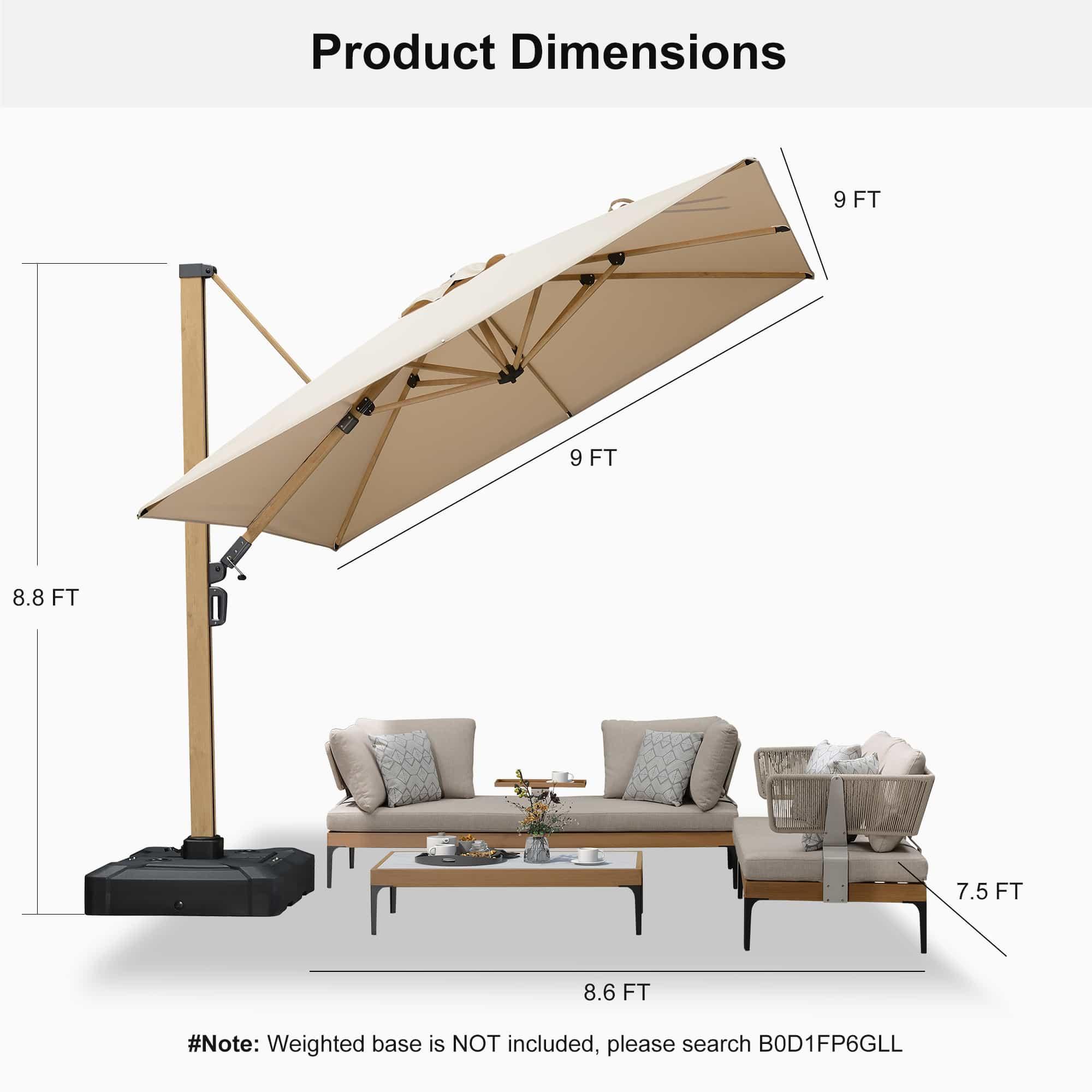 PURPLE LEAF Wood Grain Cantilever Patio Umbrella Aluminum Outdoor Umbrellas - Image 15
