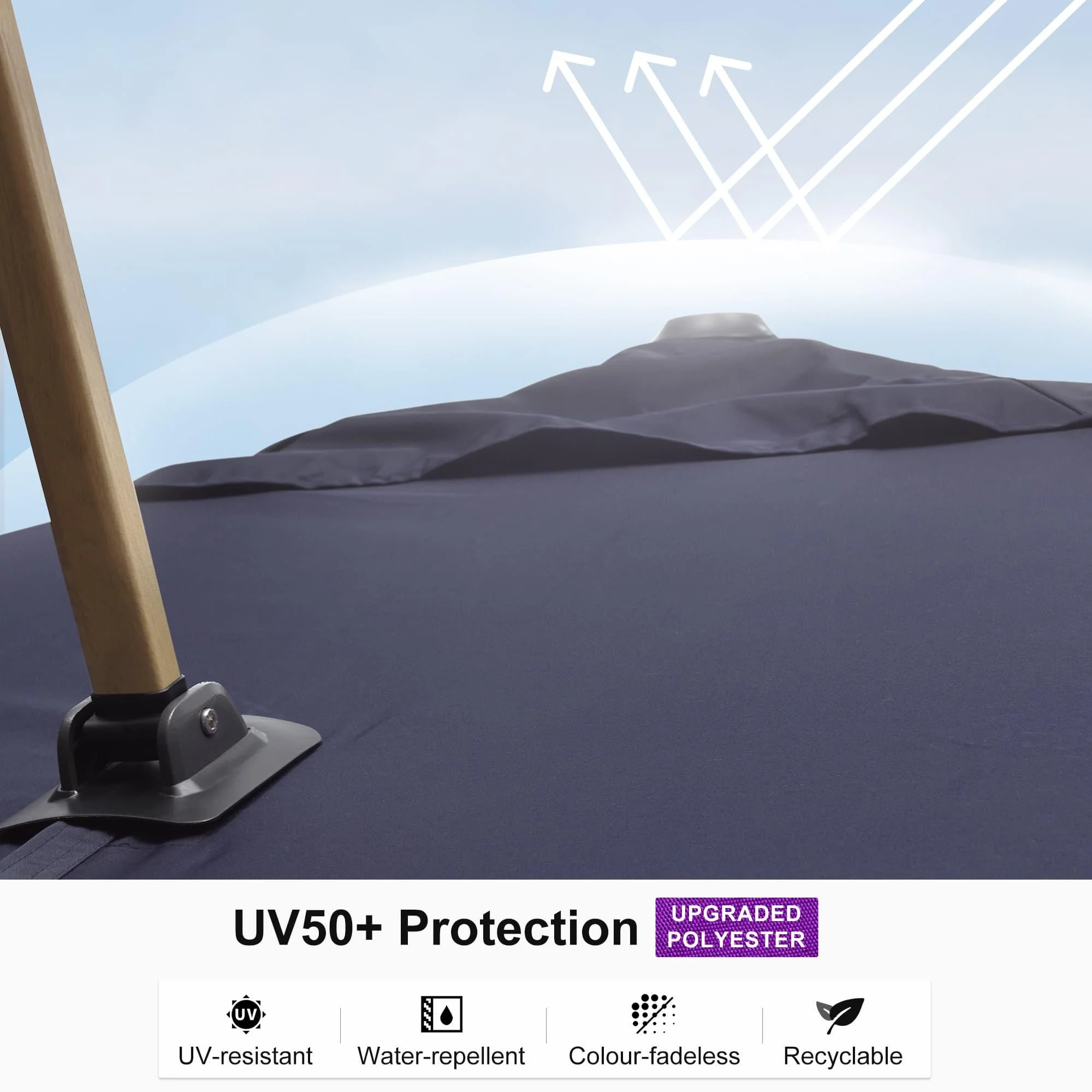 PURPLE LEAF Wood Grain Cantilever Patio Umbrella Aluminum Outdoor Umbrellas - Image 128