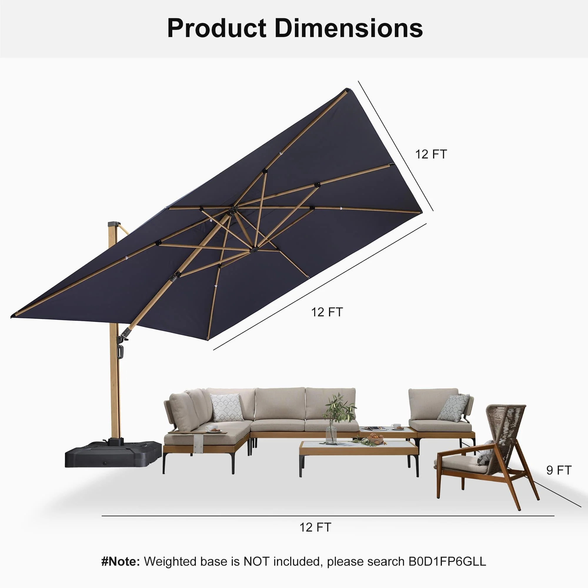 PURPLE LEAF Wood Grain Cantilever Patio Umbrella Aluminum Outdoor Umbrellas - Image 130