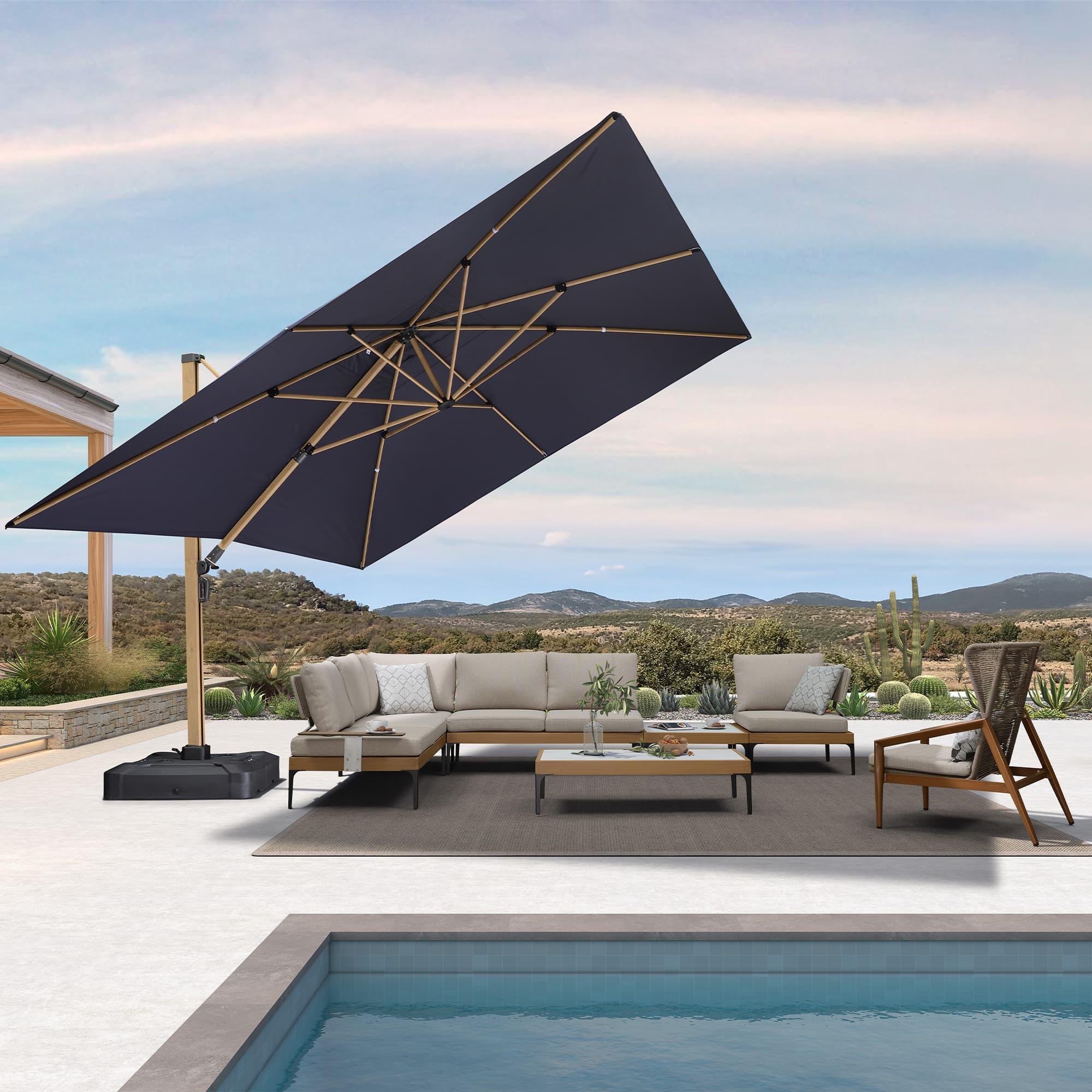 PURPLE LEAF Wood Grain Cantilever Patio Umbrella Aluminum Outdoor Umbrellas - Image 131