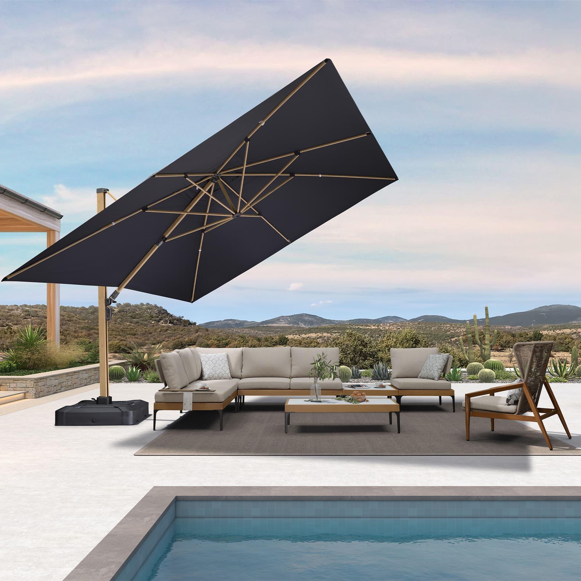 PURPLE LEAF Wood Grain Cantilever Patio Umbrella Aluminum Outdoor Umbrellas - Image 133